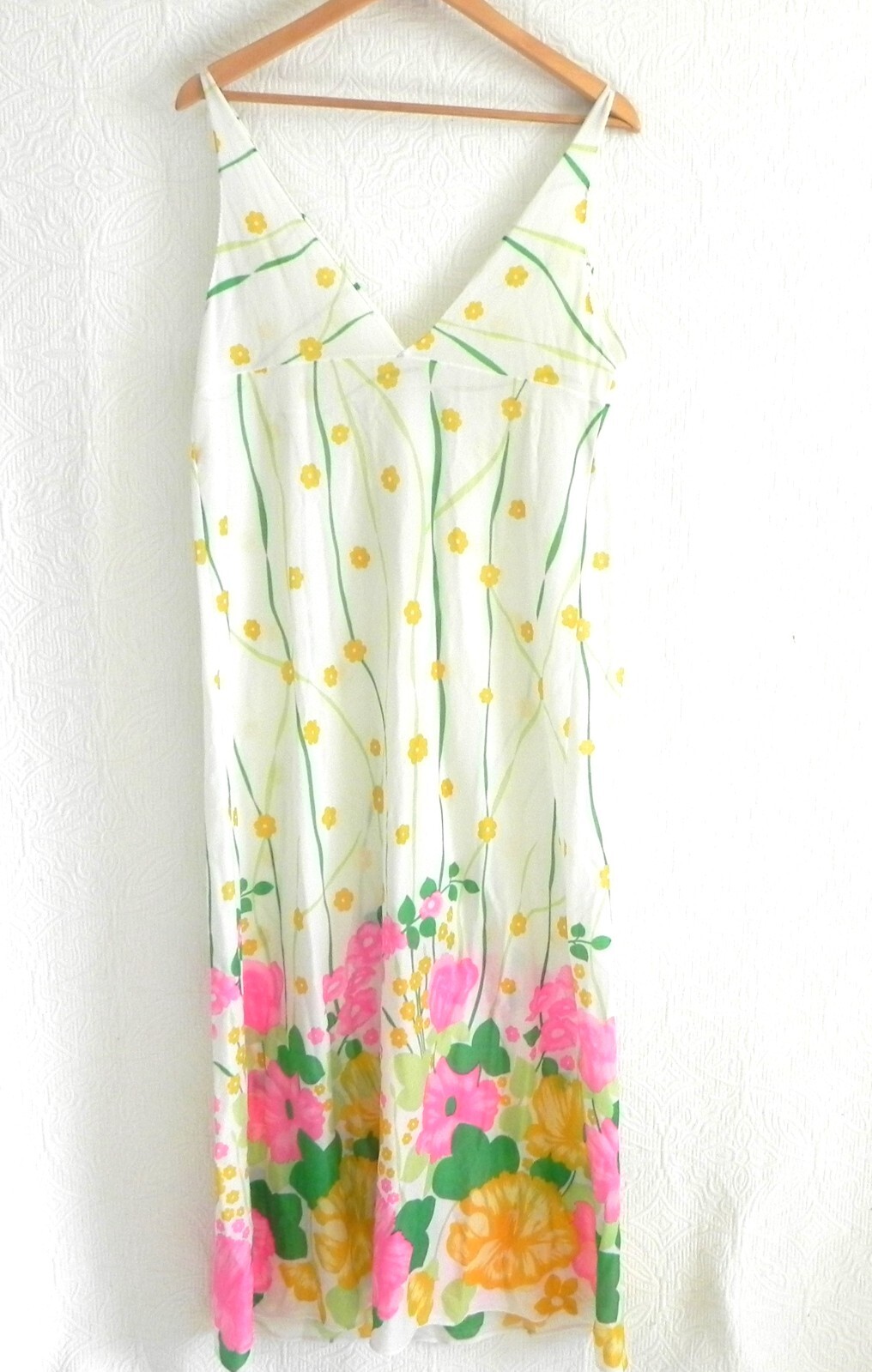 Vtg Lorraine Nightgown Maxi Sleeveless Floral Nylon Deep V-Neck Size M