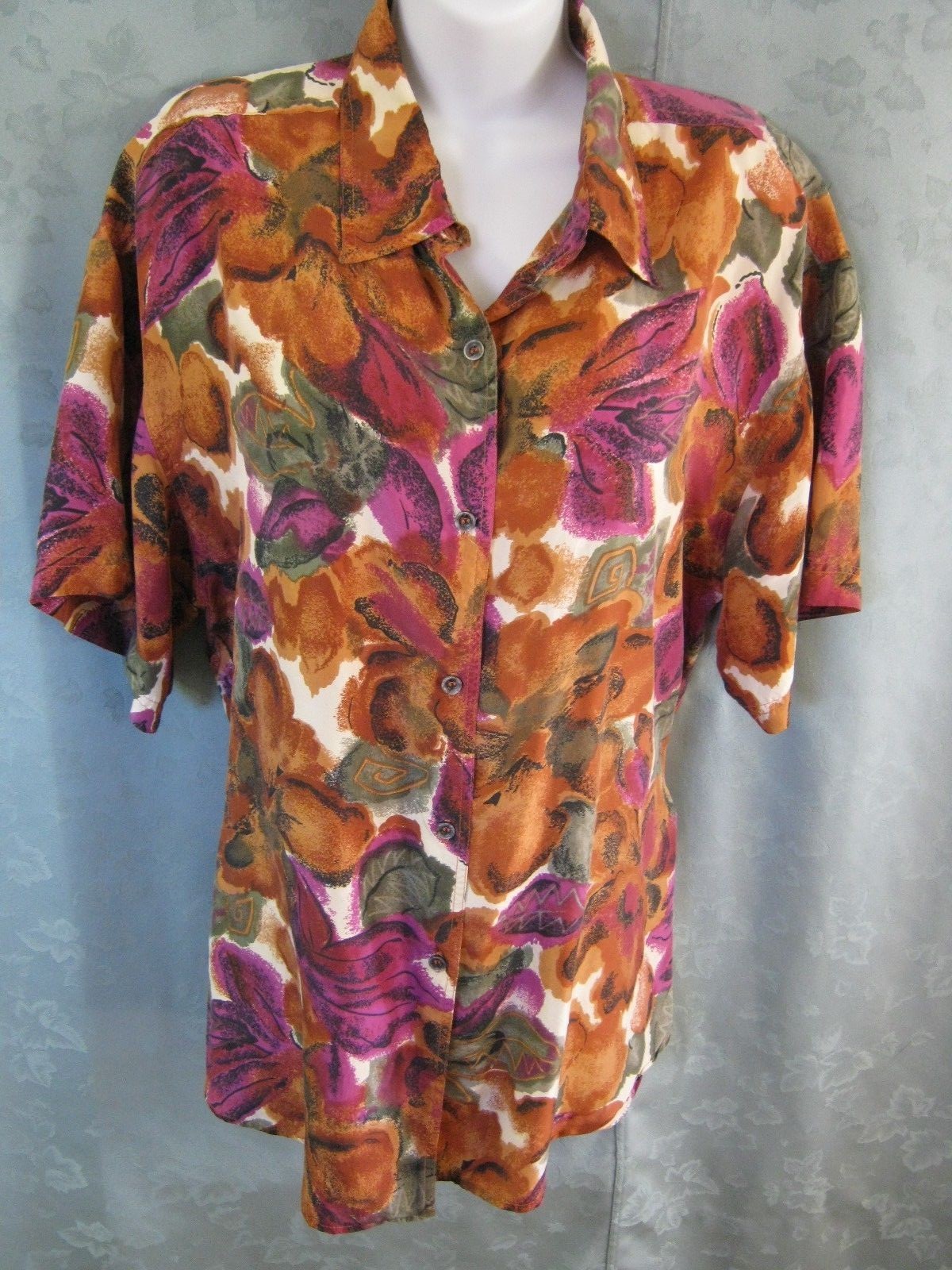 Vintage Best American Blouse Size Large Oversized Print Top 100% Silk Shirt