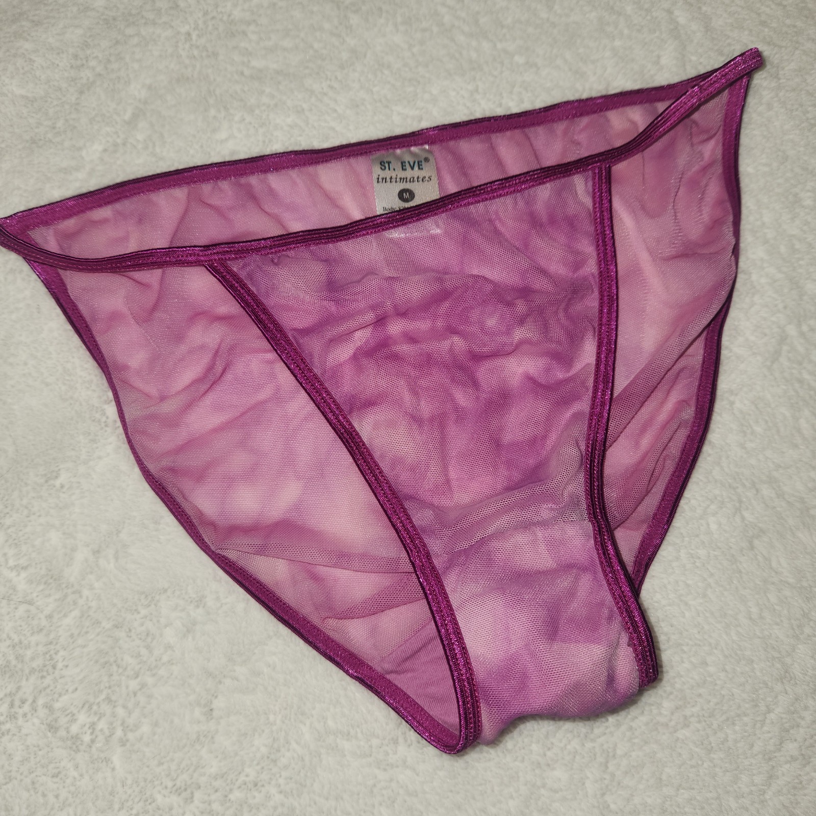Y2K Vintage St. Eve String Bikini Panties Underwear Sheer Mesh Med Pink Purple