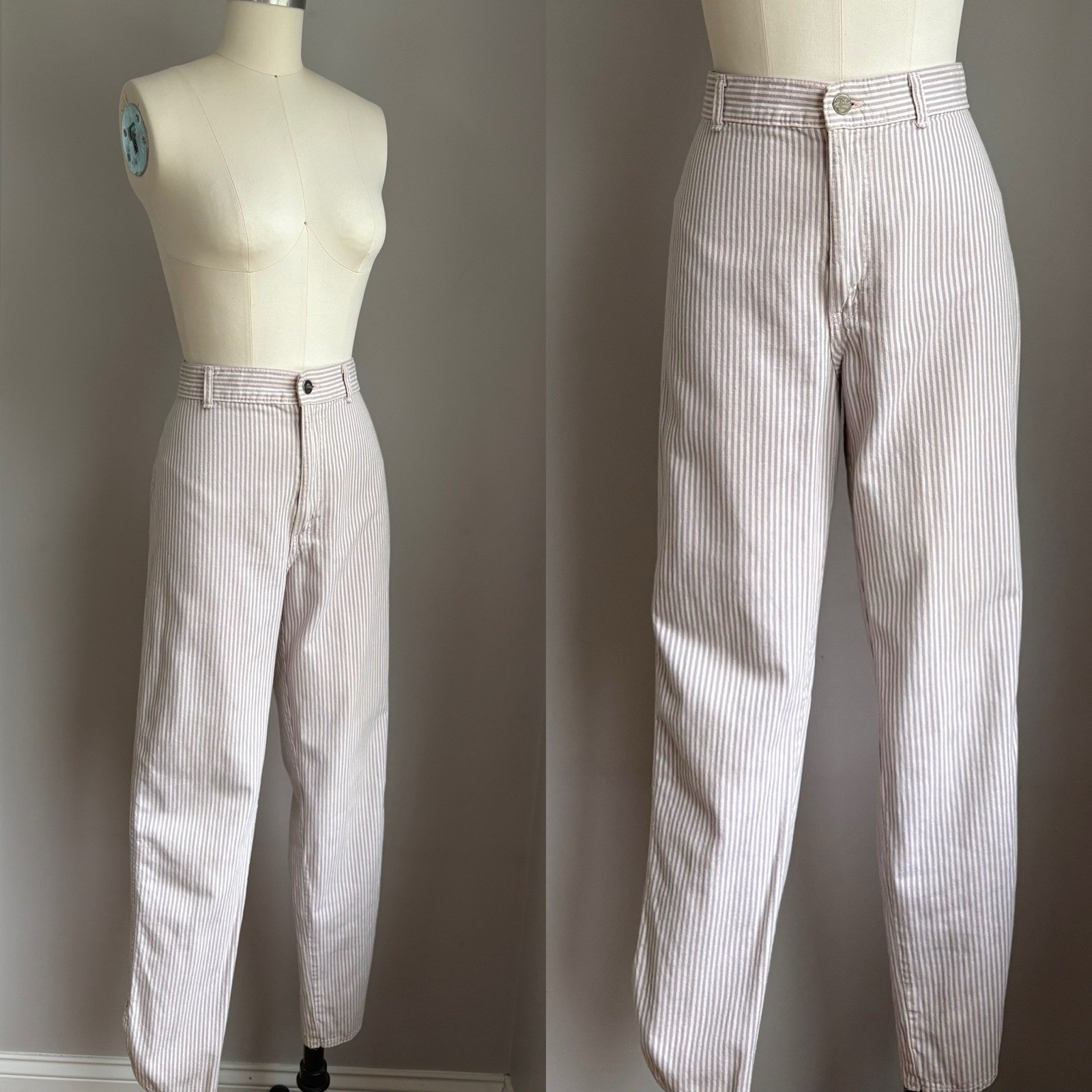 Vintage 80’s does 50’s Pale Pink & Gray Striped Cigarette Style Pants S 27 x 28