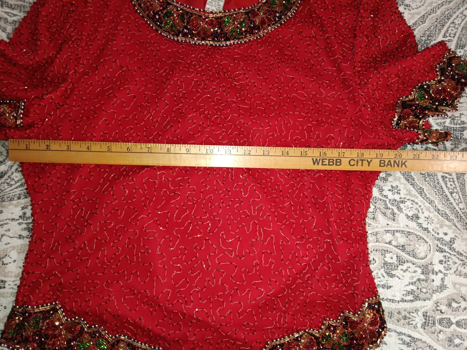 vintage Laurence Kazar red silk beaded and sequined holiday top XL