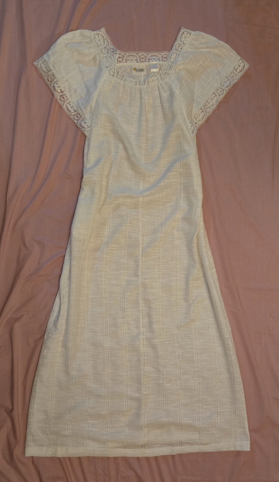 Vintage White Long Tunic Lounge Muumuu House Dress NWT Small Linen Look