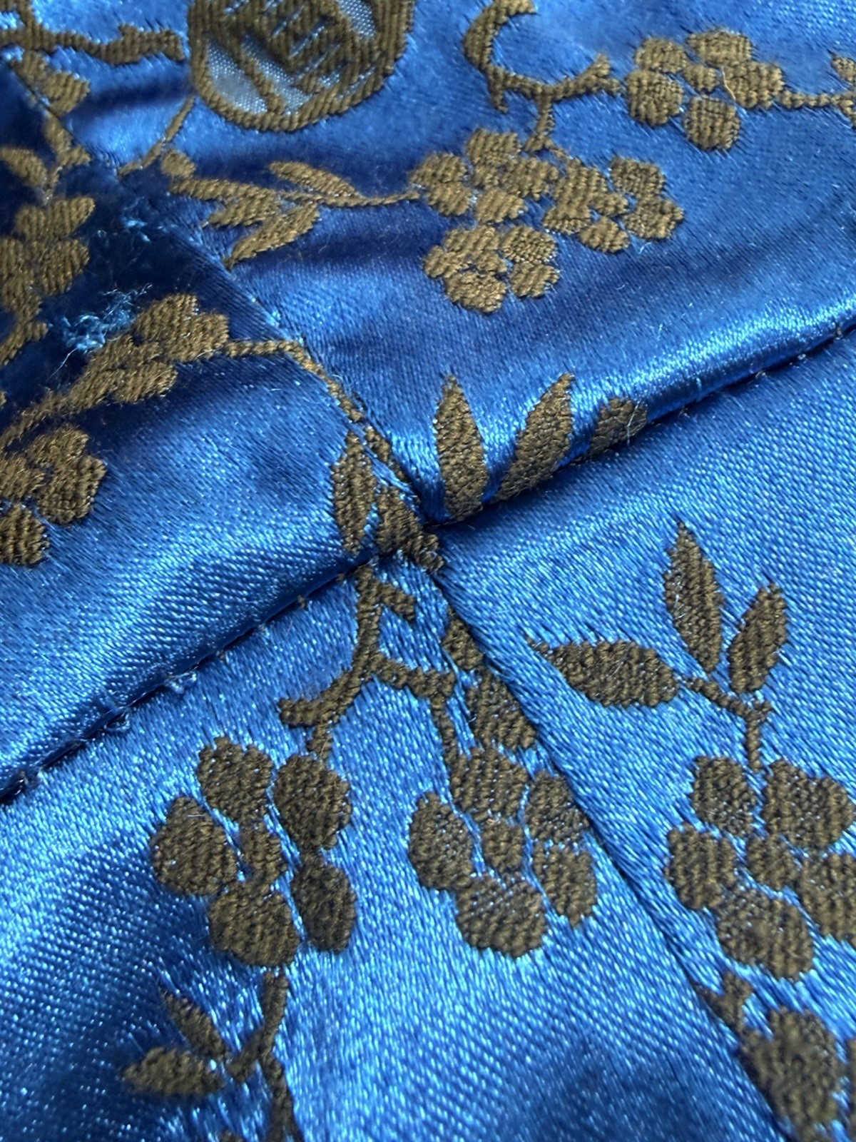 Vintage 90s L.A. Glo S Blue Black Floral Brocade Strapless Maxi Dress USA