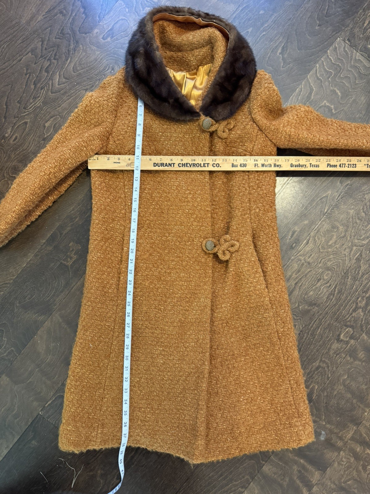Vintage 1950s Womans Swing Coat Bouclé Mink Collar Lined Jacket 15×38