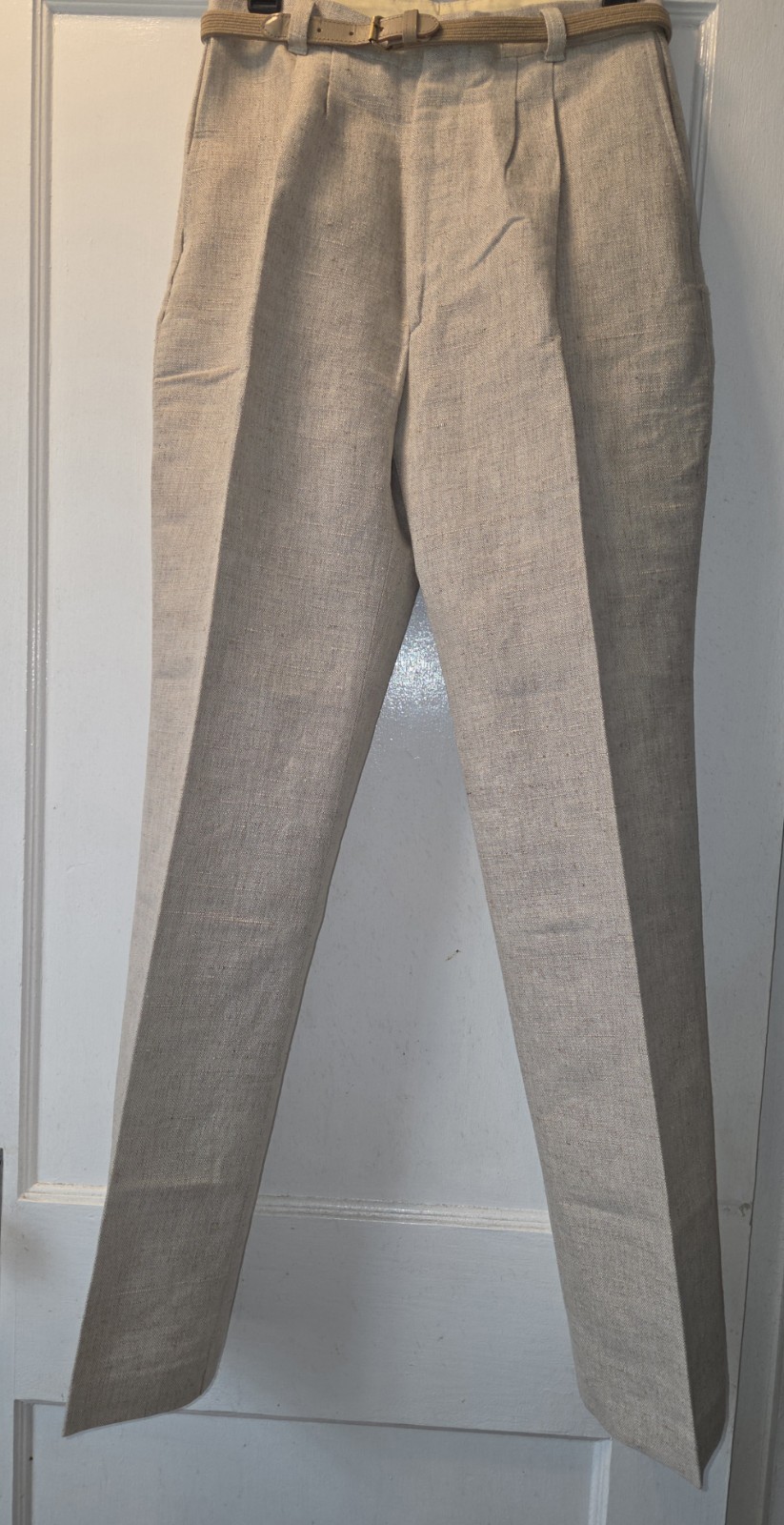 Vintage 80’s Bill Blass Textured Linen High Waisted Trousers. Original Belt. *12