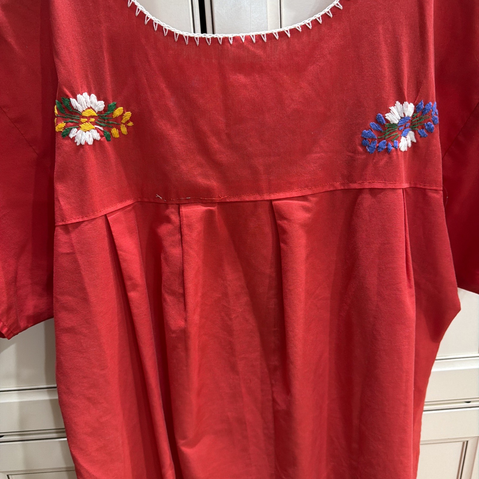 VTG Hand Embroidered Oaxaca Mexican Folk Art Dress Floral Motifs Women Size L