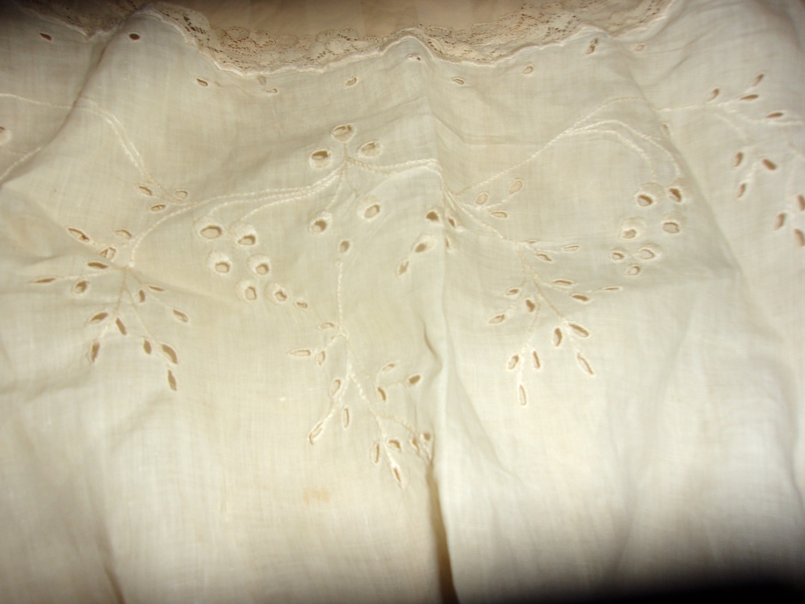 Antique Edwardian Camisole /Petticoat Tan Cotton Embroidered Eyelet Lace