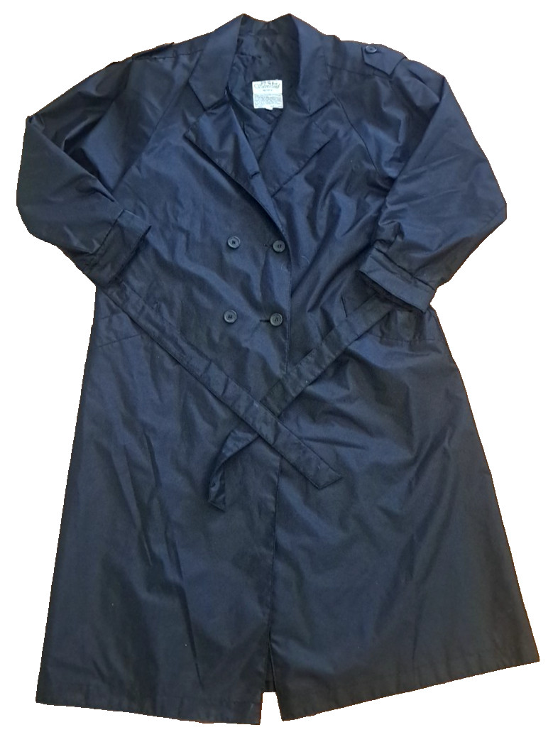 Womens Vintage Black Trench Coat Rain Jacket Pockets Lightweight Silvercord 12 P