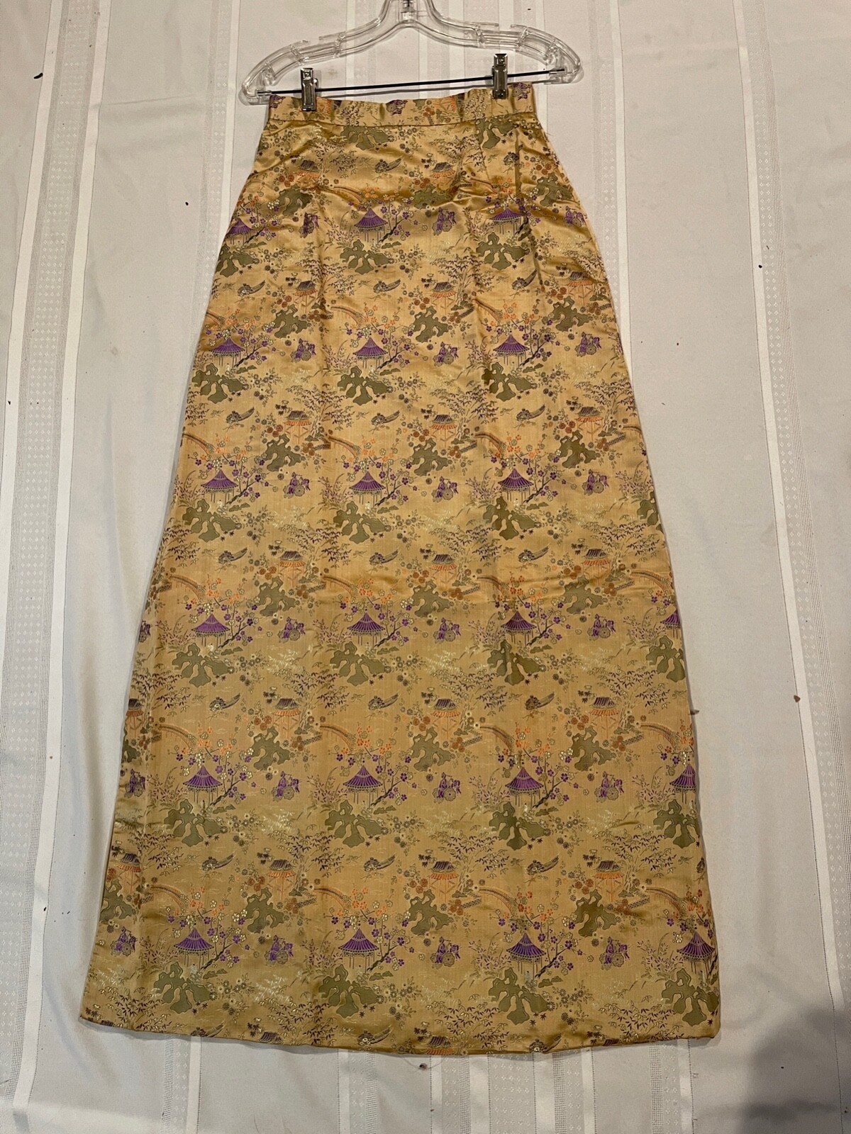 Vintage 70s Evening Gown MAXI Skirt & Top Embroidered Asian Silk Sleeveless