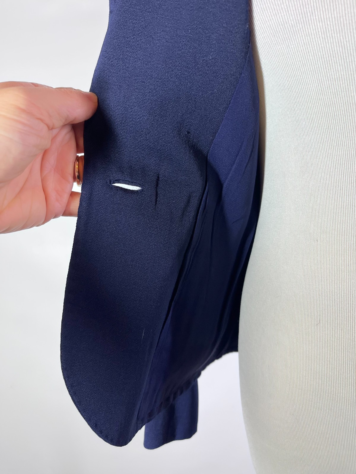 Vintage 1960s Fitted Navy Blue Blazer Jacket Shoulder Pads