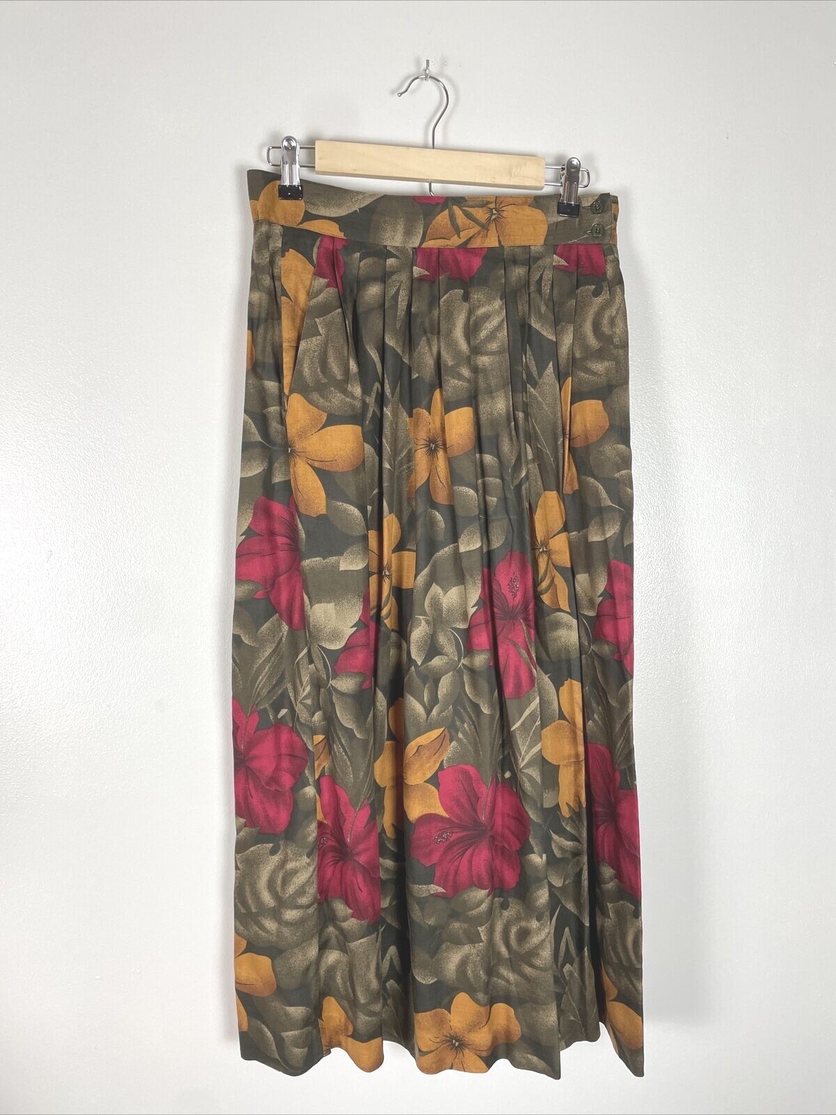 Rena Rowan For Saville Vintage Large Florals Pleated Maxi Skirt, Size M/L