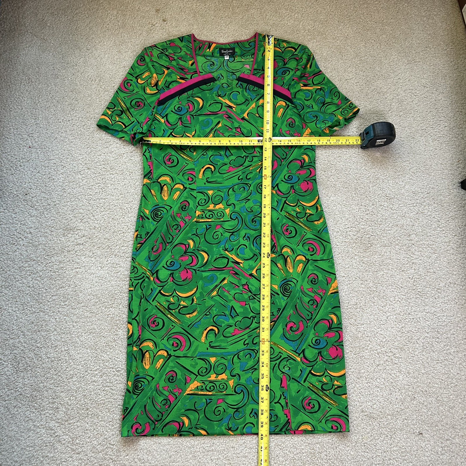 Italy VTG 60s 70s Psychedelic Mod Shift Dress Green Pink Avant-Garde Statement