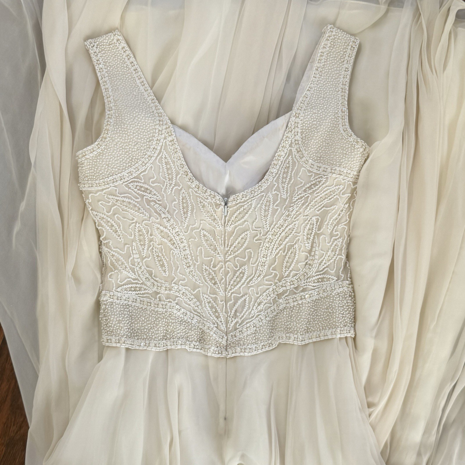 Vintage 100% Silk Cream Maxi Wedding Dress Bridal Wearable Art 80s Pearls Beaded