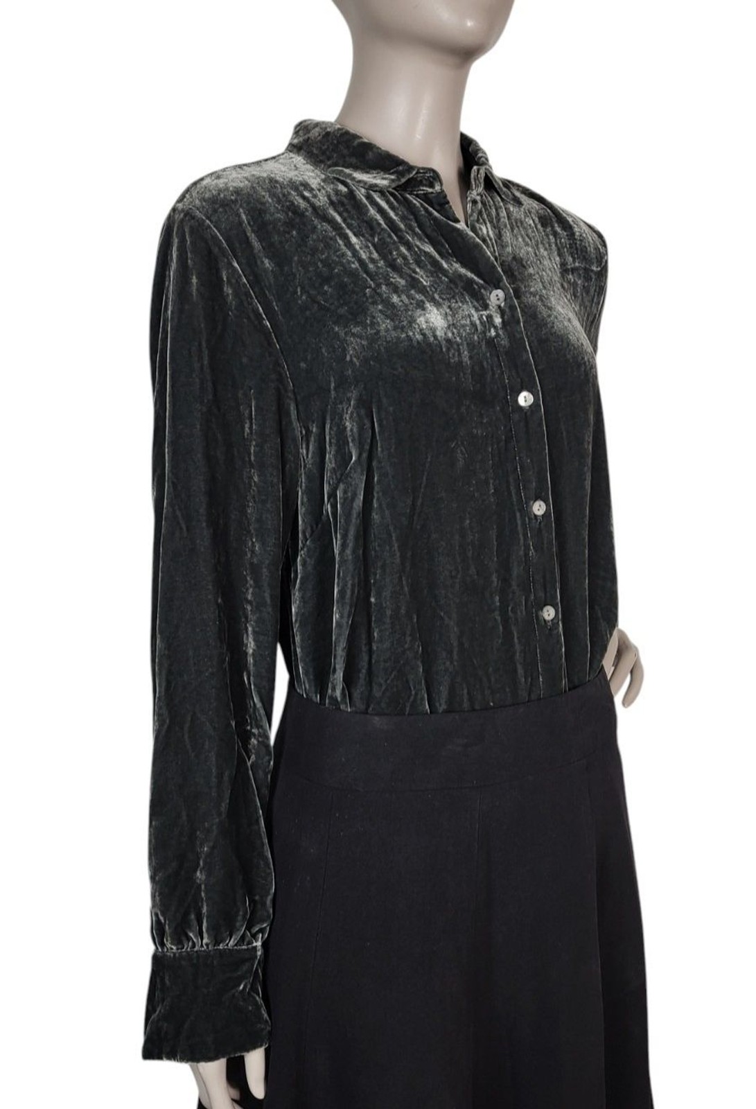 Vintage 90s J. Jill Grey Crushed Velvet Silk Rayon Button-Down Blouse Size Small