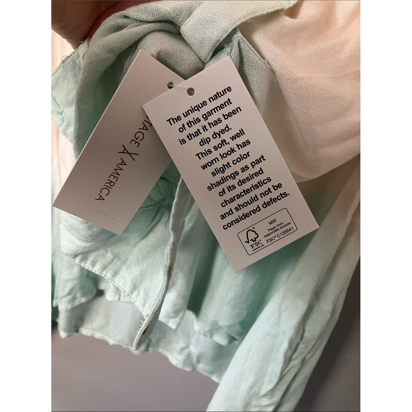 NWT Vintage America Ombre Button-Down Medium Shirt Boho Beachy Pink Mint Green