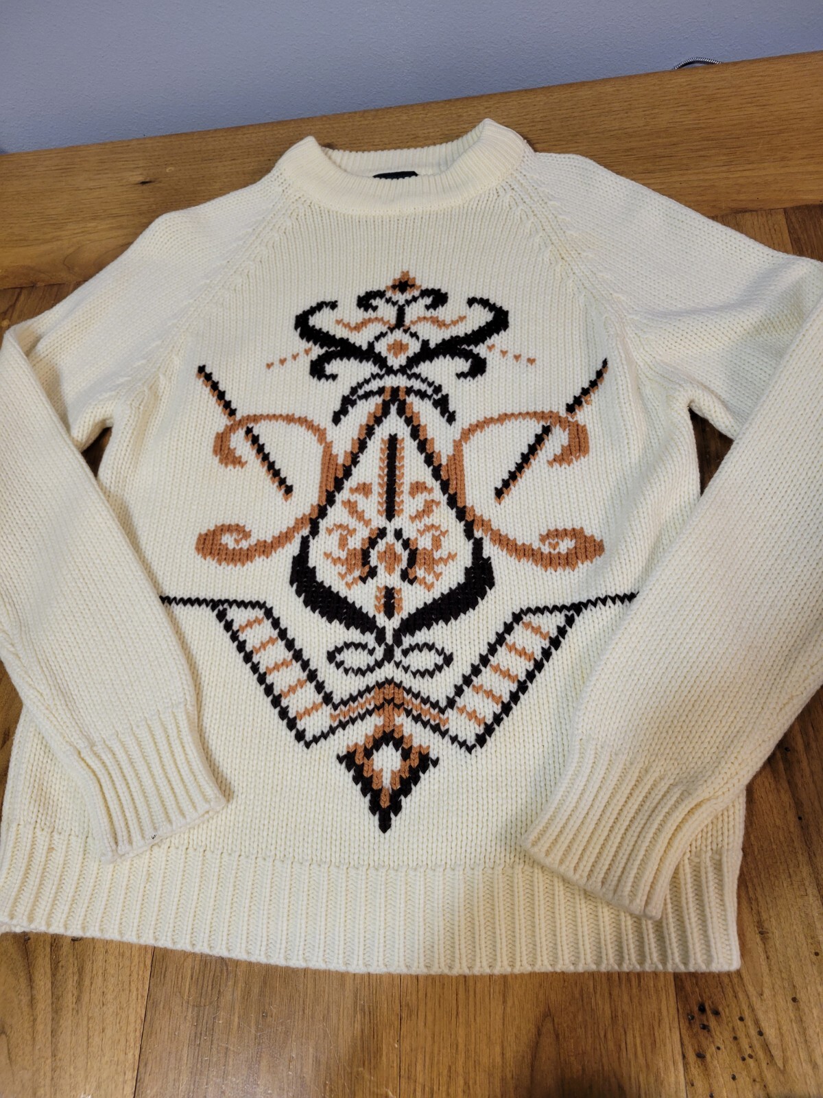 Vintage Sigallo medium vintage ivory and brown crew neck sweater