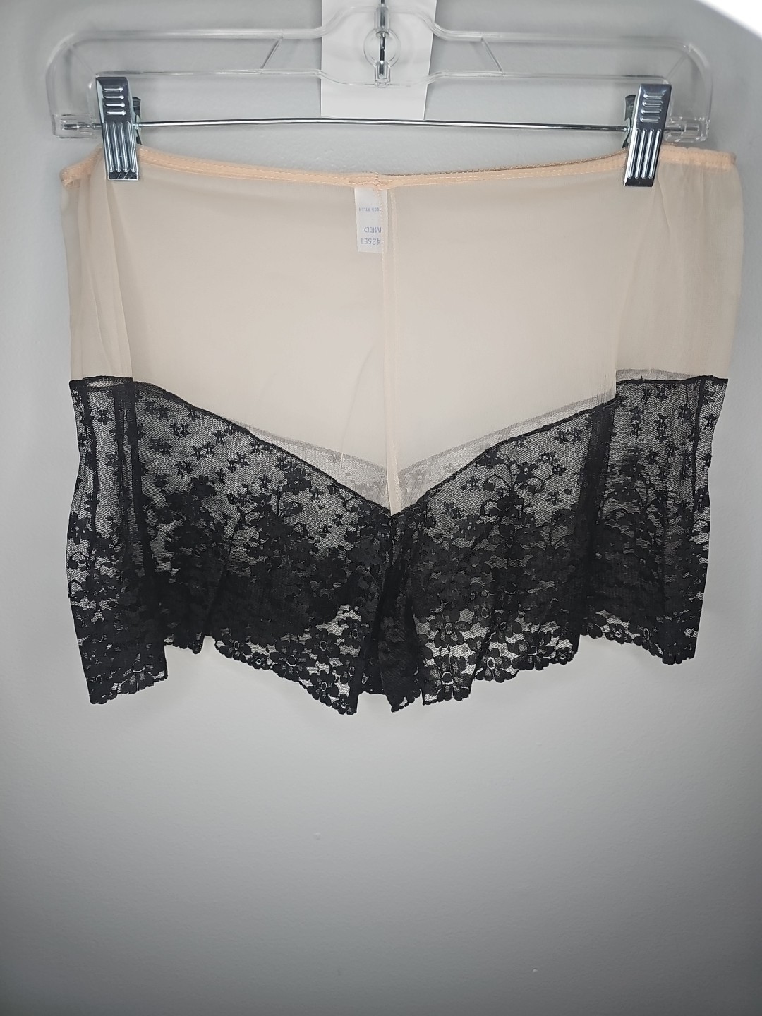 Vintage Glydons 100% Nylon Slip Shorts Pink/Black Lace Detail Size Med.