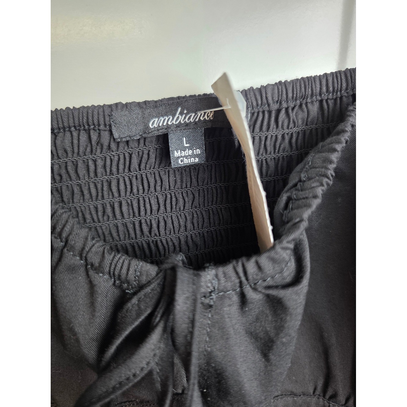 NWT Ambiance Black Poplin Corset Crop Top Size Large Poplin Smocked Back