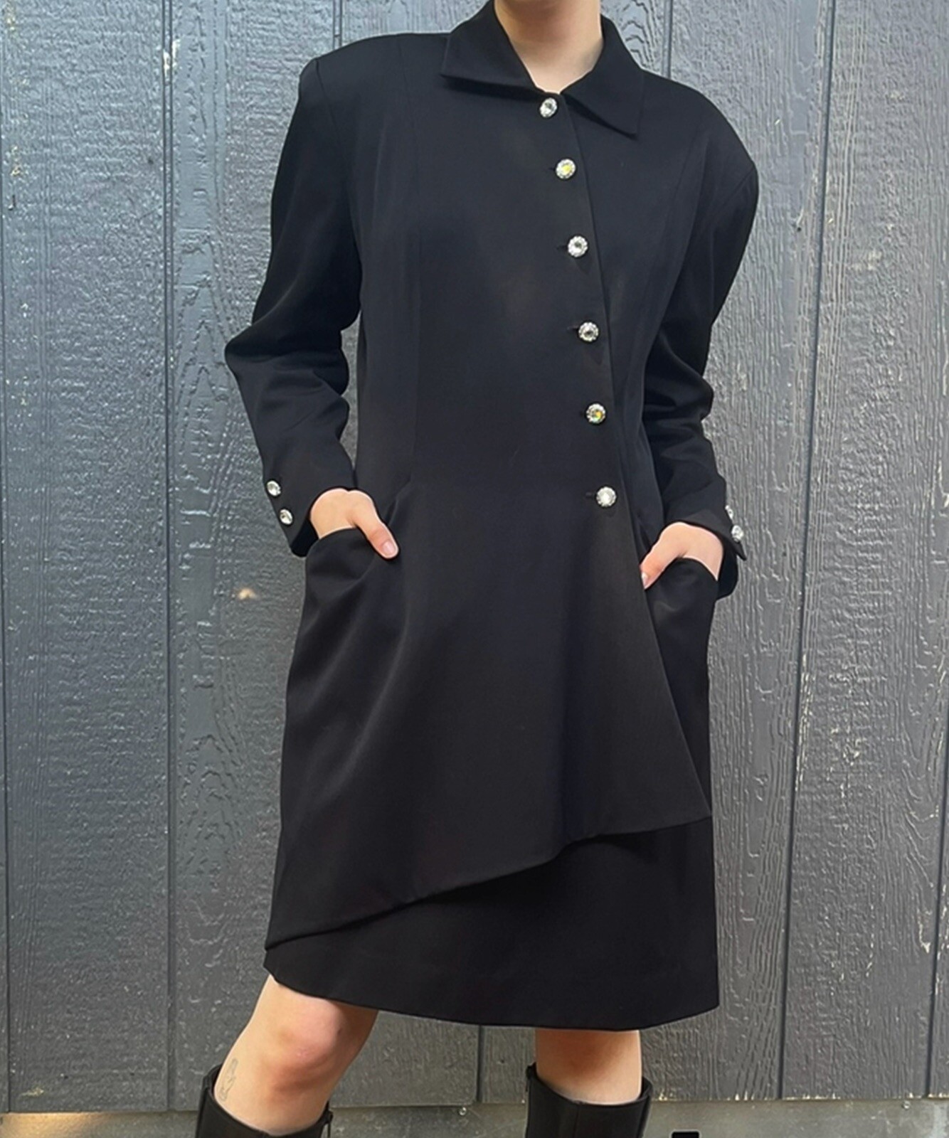 Vintage 80s Adam Beall Susan Marie 100% wool Designer asymmetrical coat dress 12