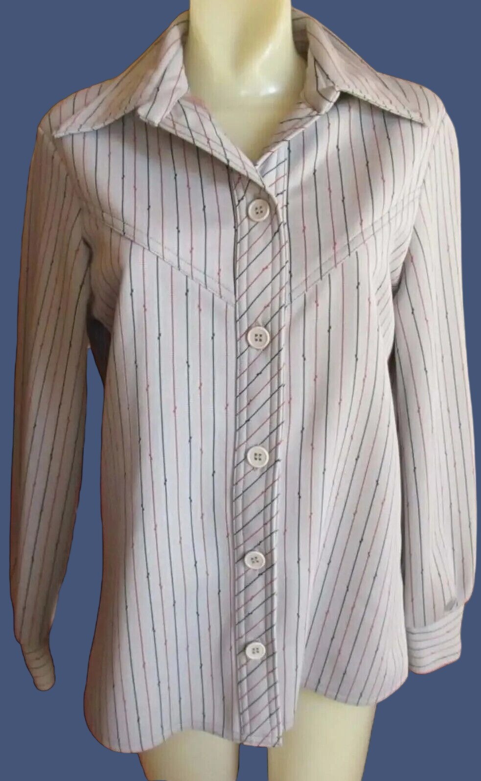 True Vintage 1970s Blouse Top Large Polyester Button Down Collar Texas Dallas