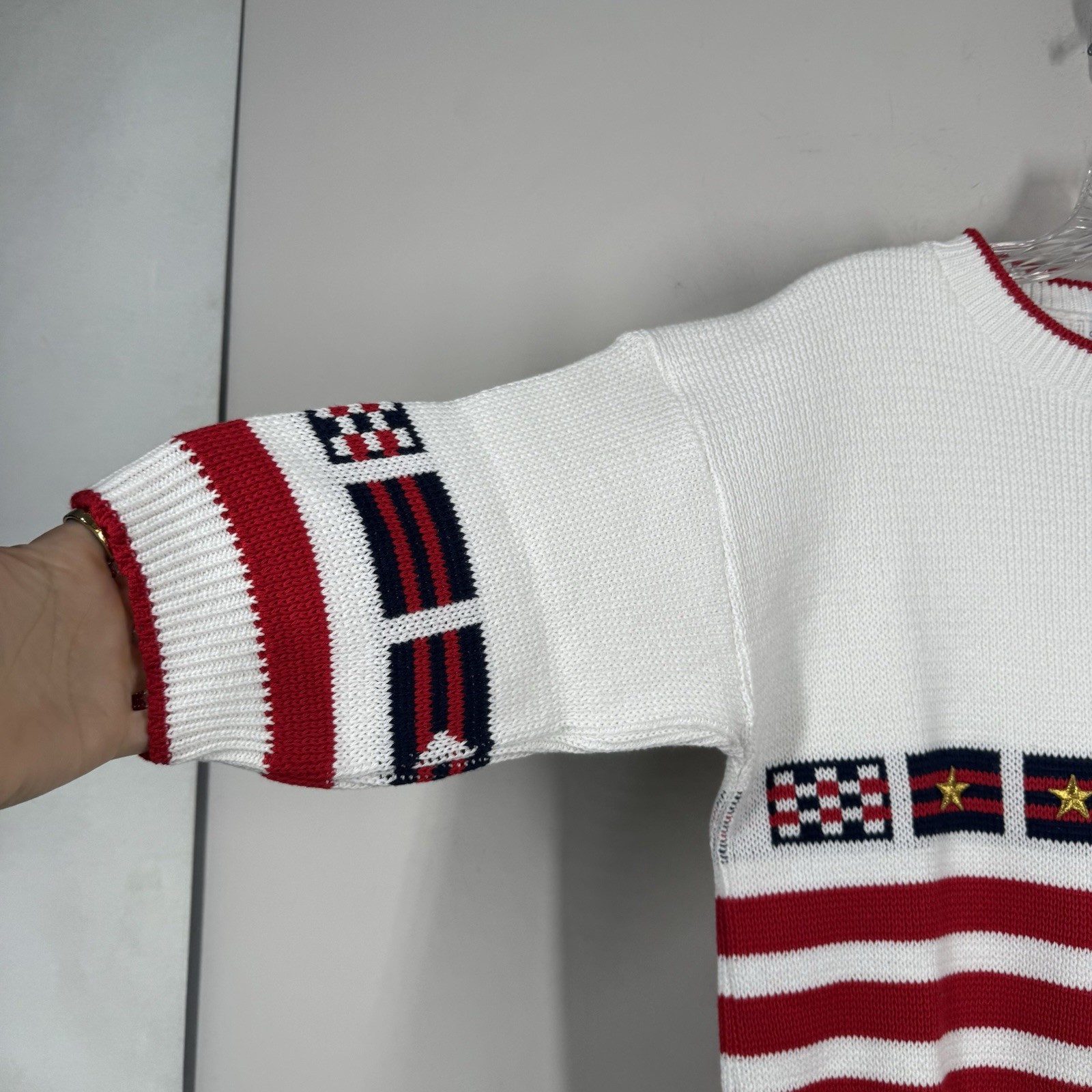Sweater Loft Vtg Short Sleeve Nautical Preppy Knit Flags Cotton USA Sz S NWOT