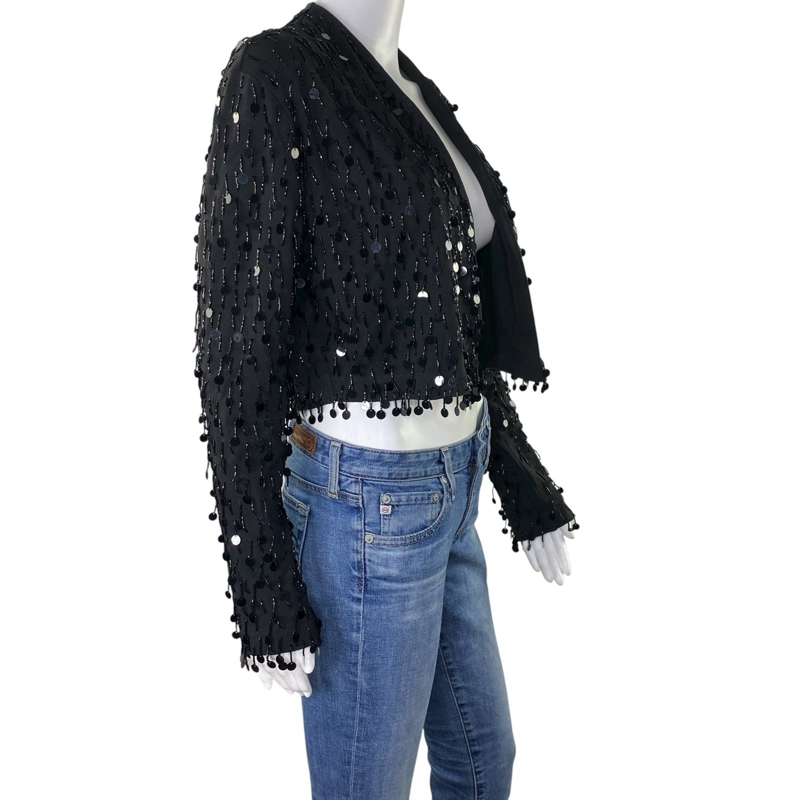 Vintage Vivienne Tam East Wind Code 80s 90s Black Beaded Sequin Bolero Jacket 1