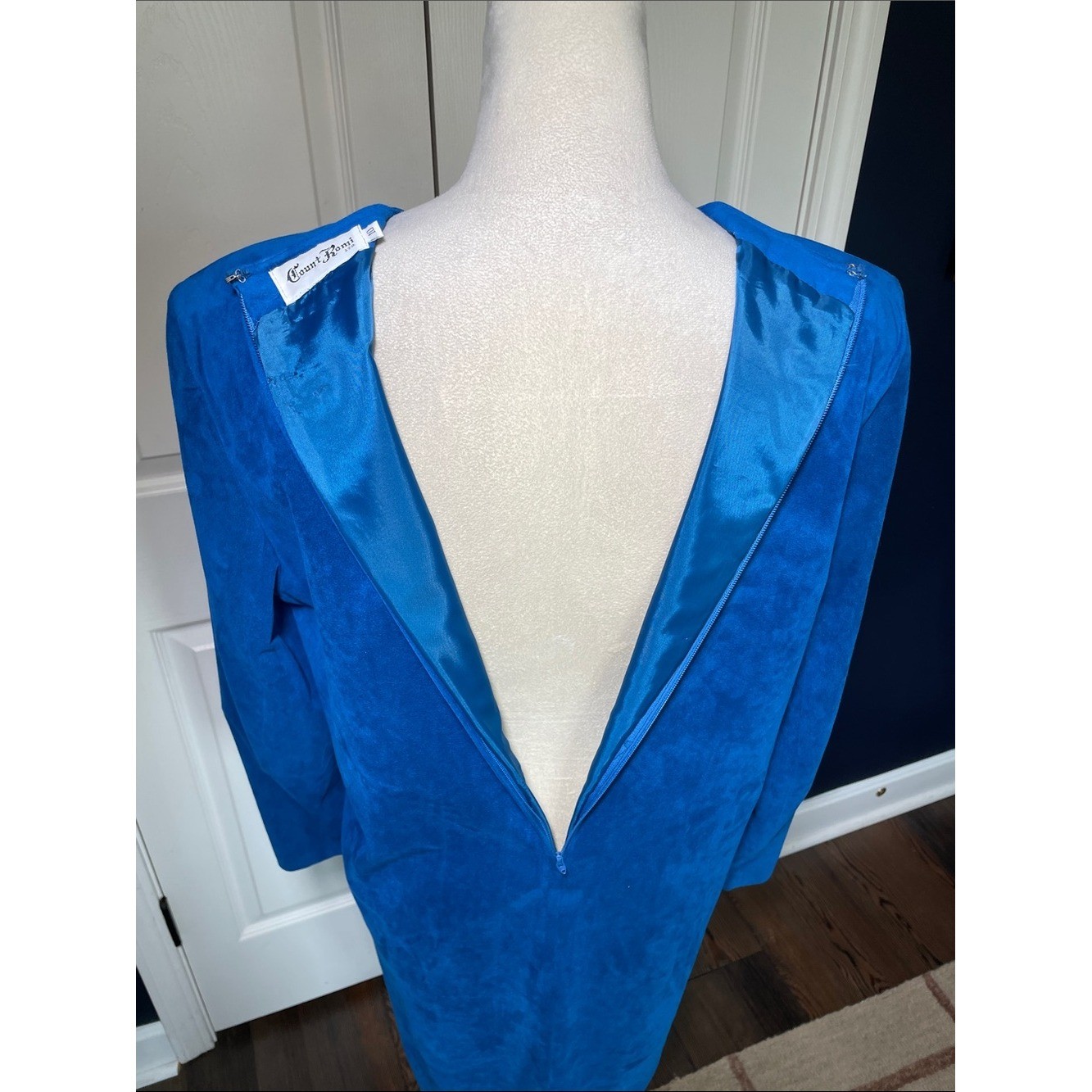 Vtg Count Romi LTD Ultrasuede Dress 80s Cobalt Royal Blue Midi Size 10