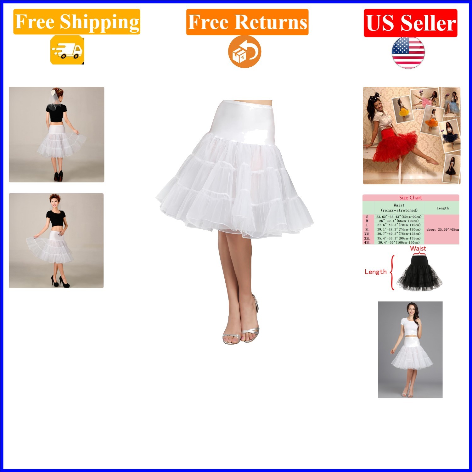 Women’s Vintage Petticoat Half Slip Tutu Underskirt 25.6