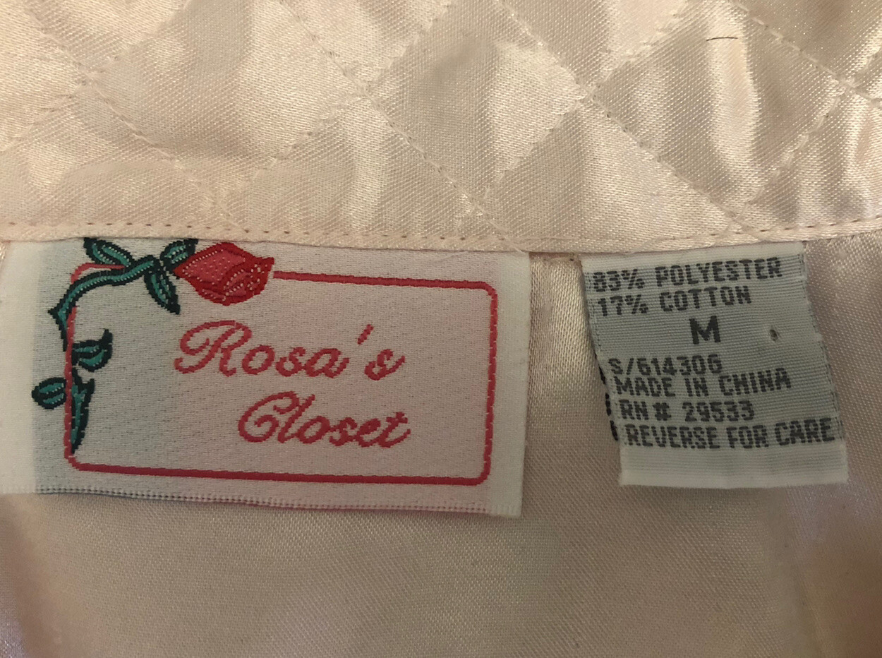 Rosas Closet Medium Nightgown Pink Floral Satin Button Front Quilted Accent