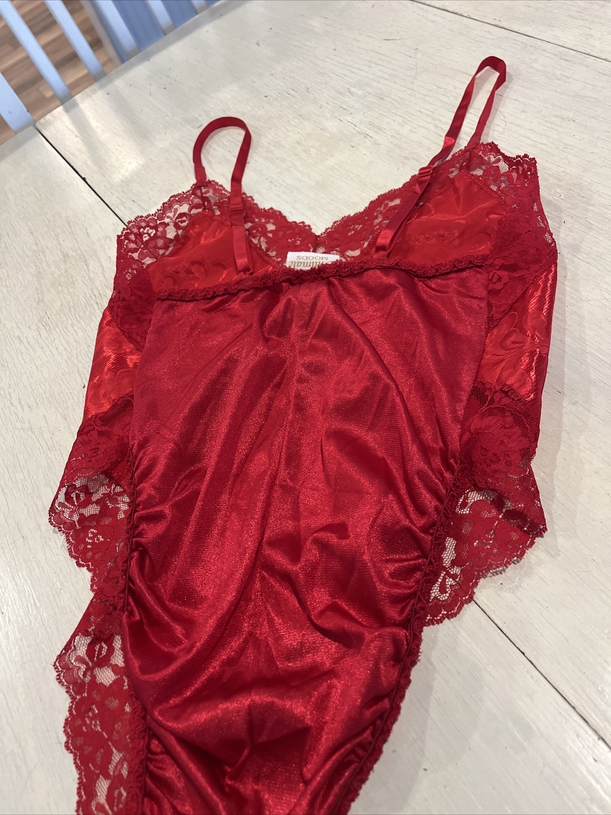 Intimate Moods body suit Women’s M Red vintage lingerie lace trim Romantic