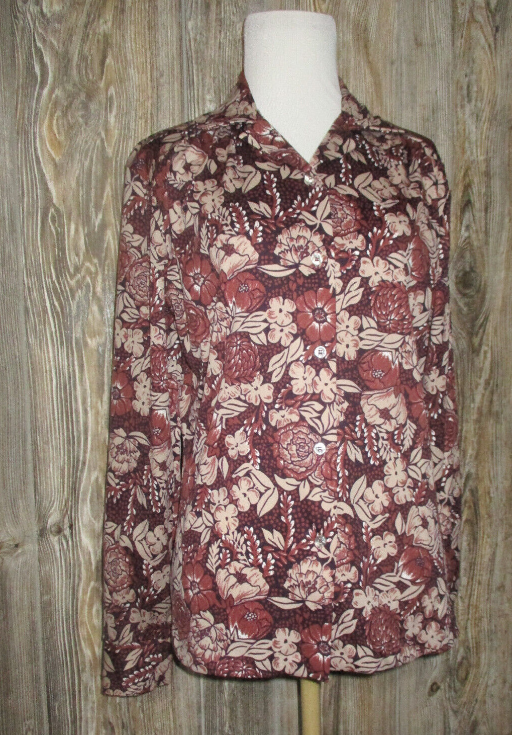 Queen Casuals Womens Shirt Size 14 Long Slv Button Down Floral Vtg Fairy Grunge