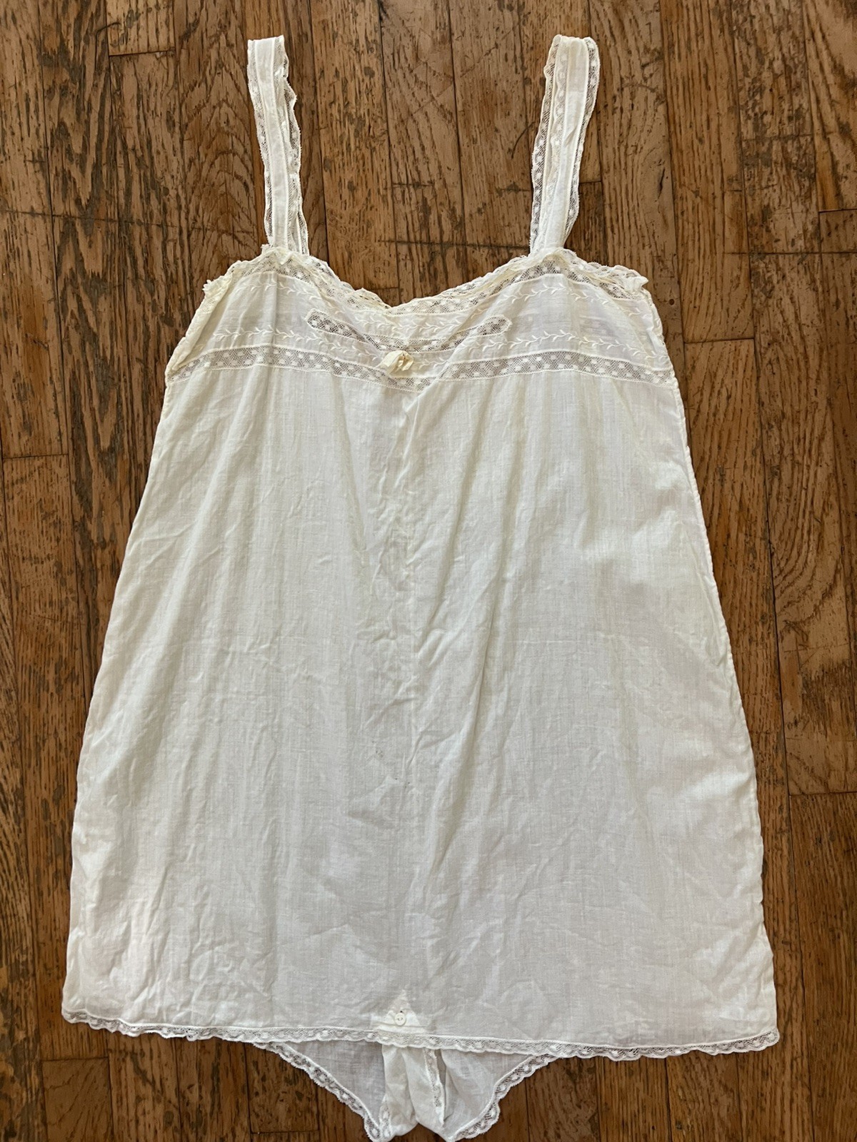 Antique Edwardian Women’s Chemise Step-in-Teddy Trimmed With Lace And Ribbon