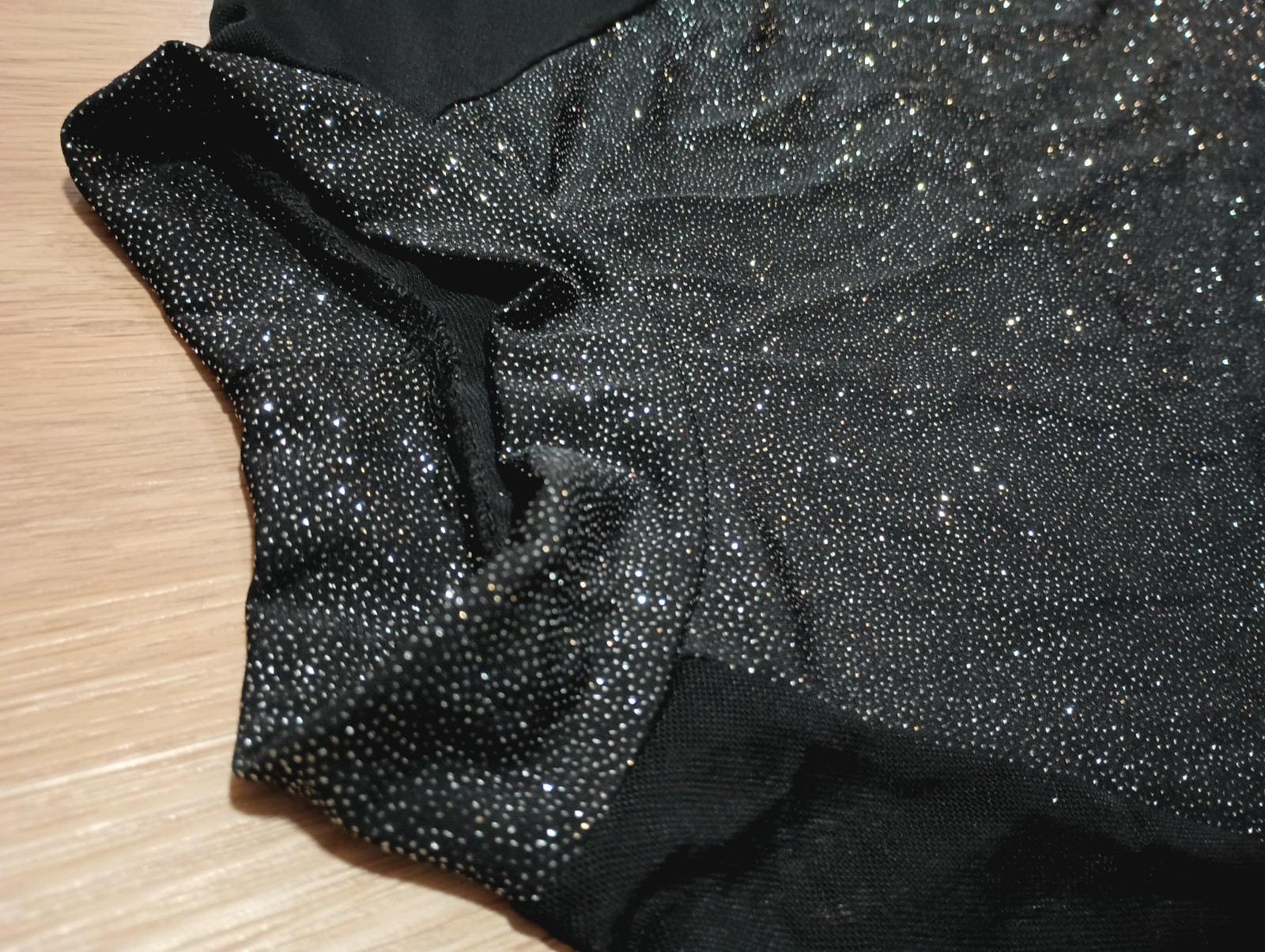 Vtg 80s Stretchy Silver Metallic Glitter Sparkly Sheer Mesh Sleeve Crop Top XS