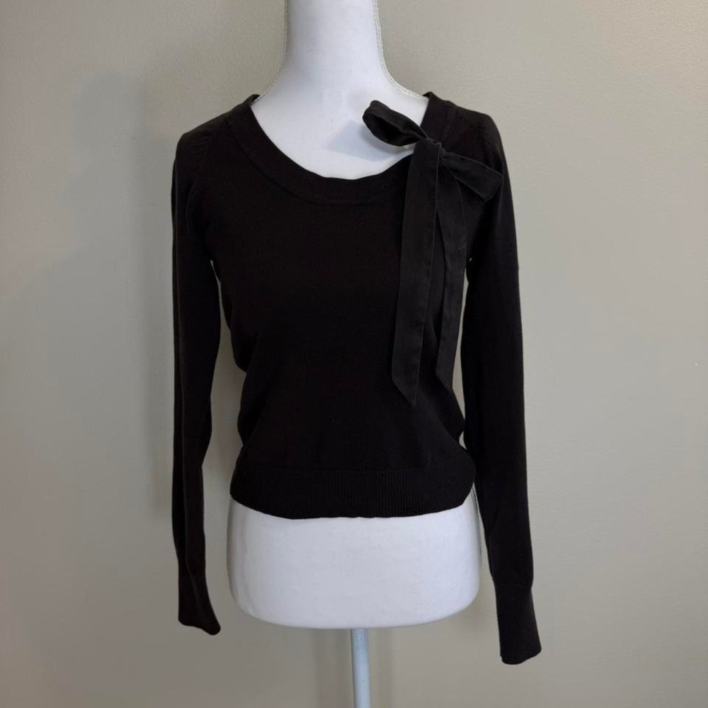 VTG Chocolate Brown Long Sleeve Bow Womens S Y2k Coquette Romantic