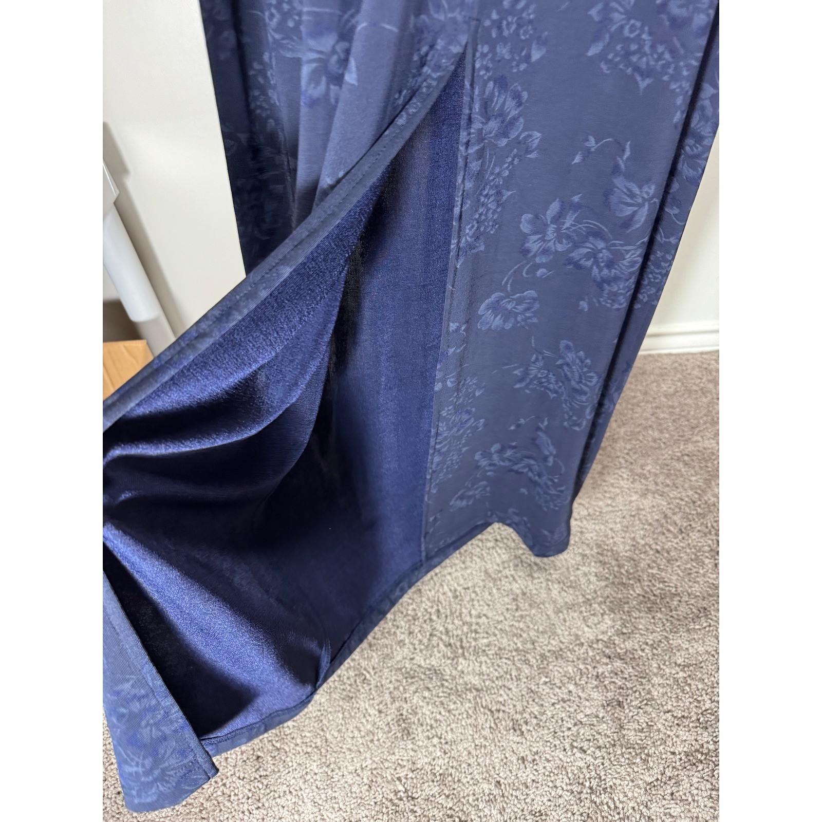 All That Jazz Maxi Dress Women Medium Navy Floral Cowl Neck 90s Vintage