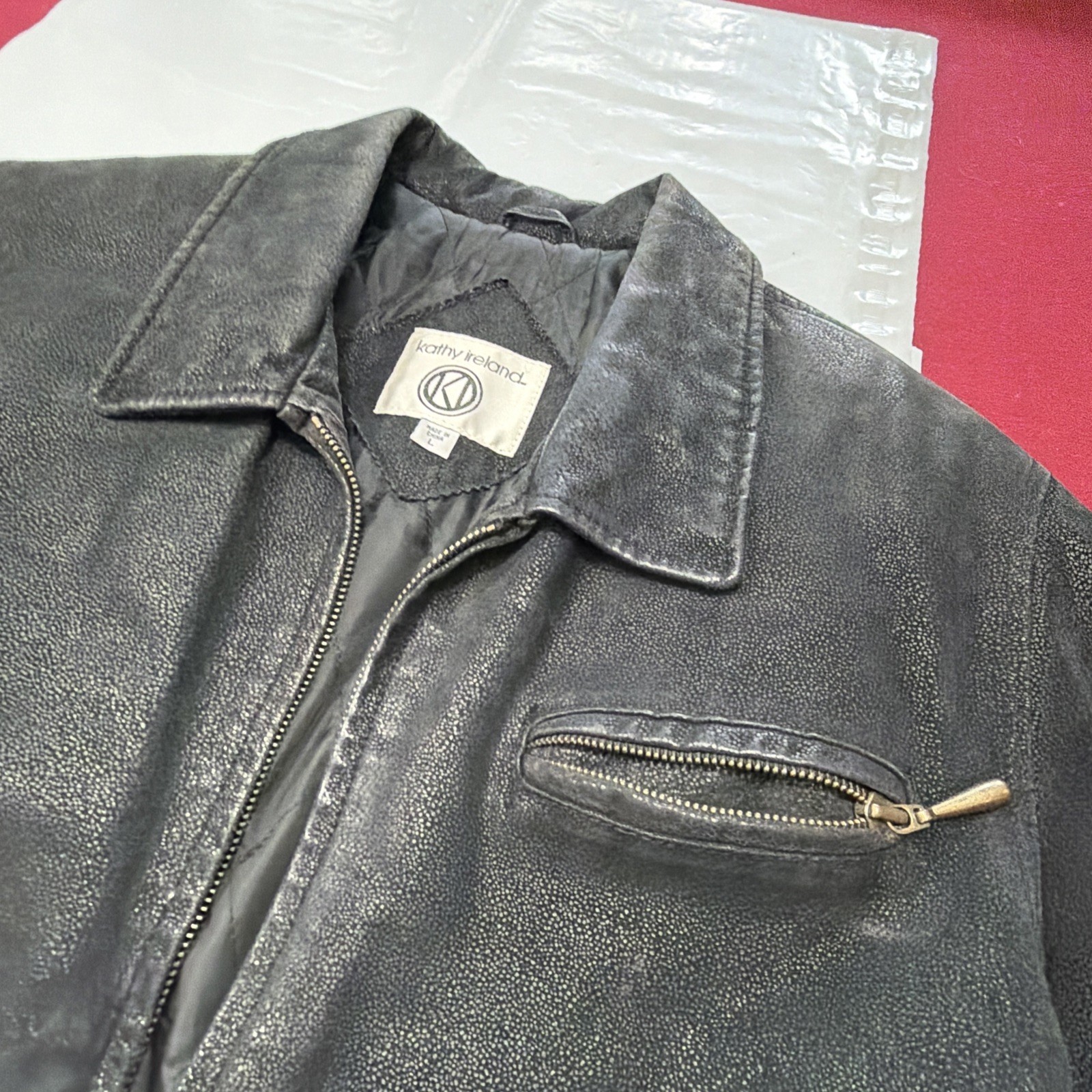 90s Kathy Ireland Black SUEDE Leather Zip Up Moto Biker Jacket Pockets Women’s L
