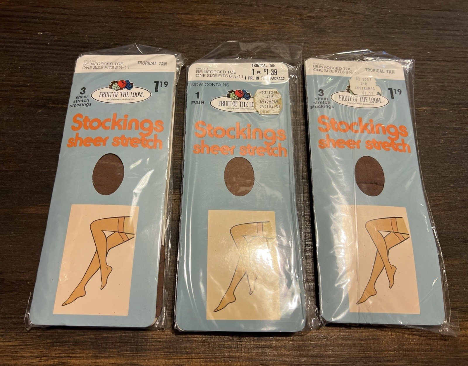 1970’s Fruit Of Loom Sheer Stretch Stockings Size 8-11 1/2 Tropical Tan Lot Of 3