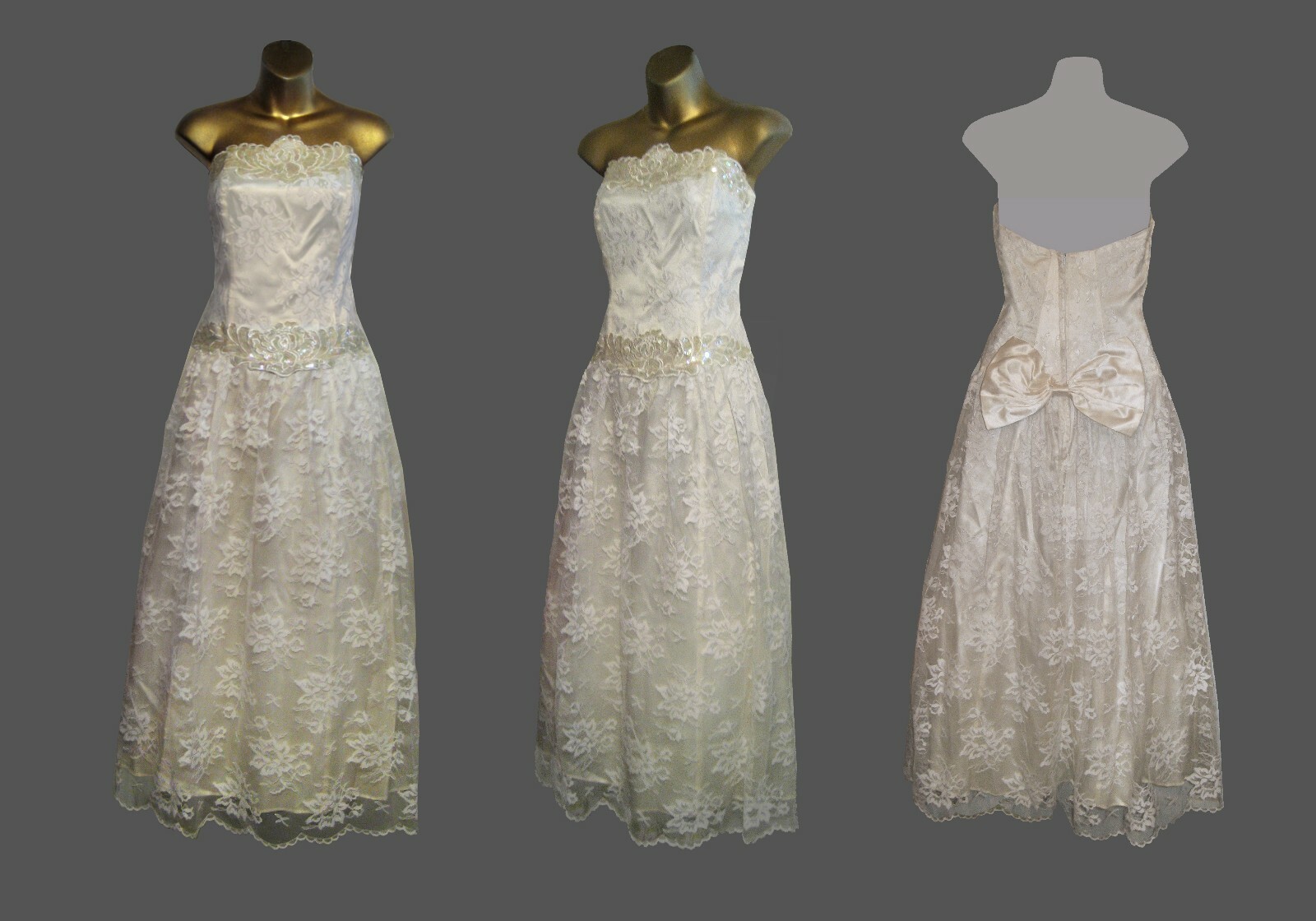 VTG SCOTT McCLINTOCK DRESS IVORY LACE+SEQUIN WEDDING, SWEET16, QUINCEANERA SZ:10