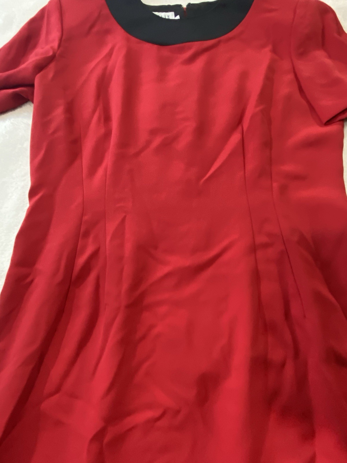 True VTG 80s 90s Leslie Fay Women’s 12 Pencil Red Midi Dress Short Sleeve Career