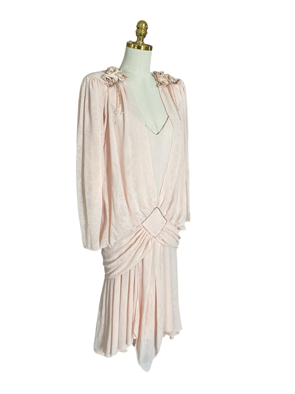 Casadei Vintage 80s Drop Waist SlouchyMermaid Beaded Asymmetric Dress Modern S