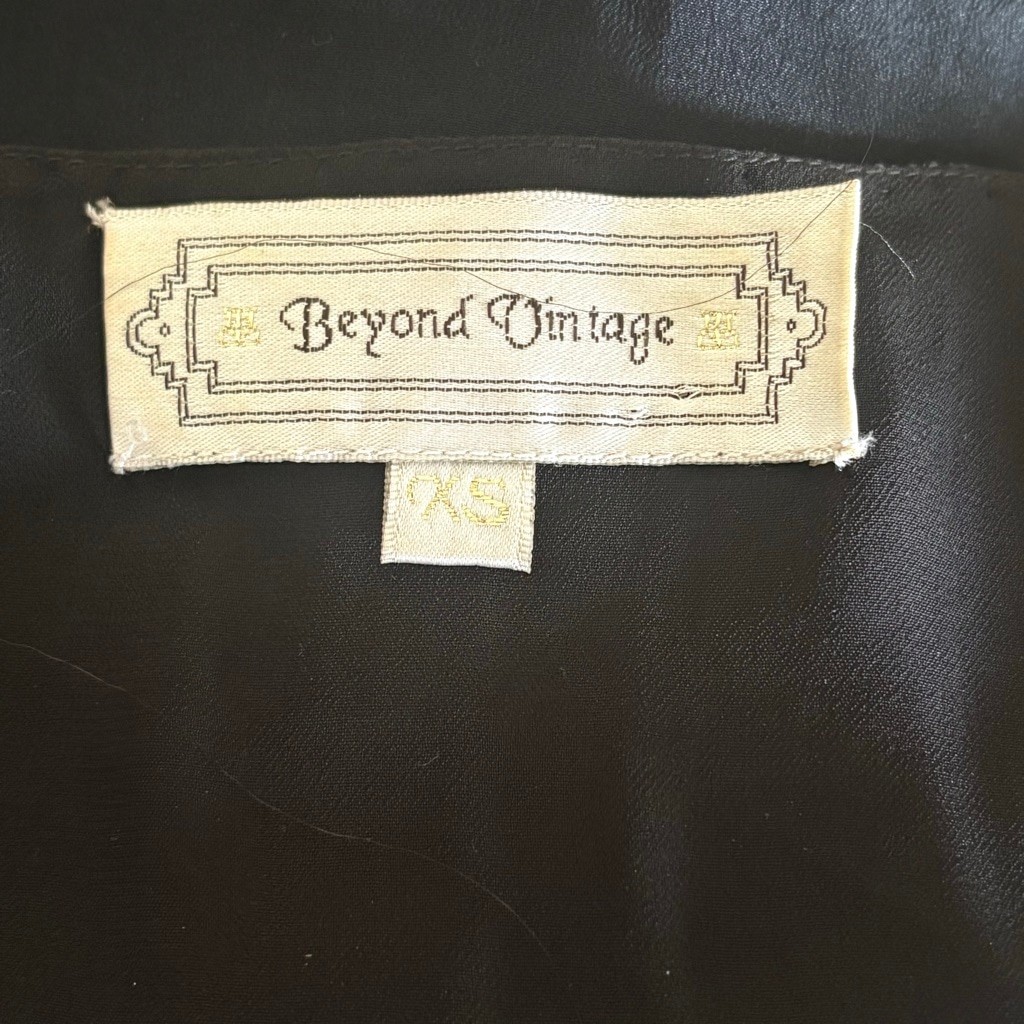 Beyond Vintage Silk Beaded Leaf Mini Dress Black XS Style 347