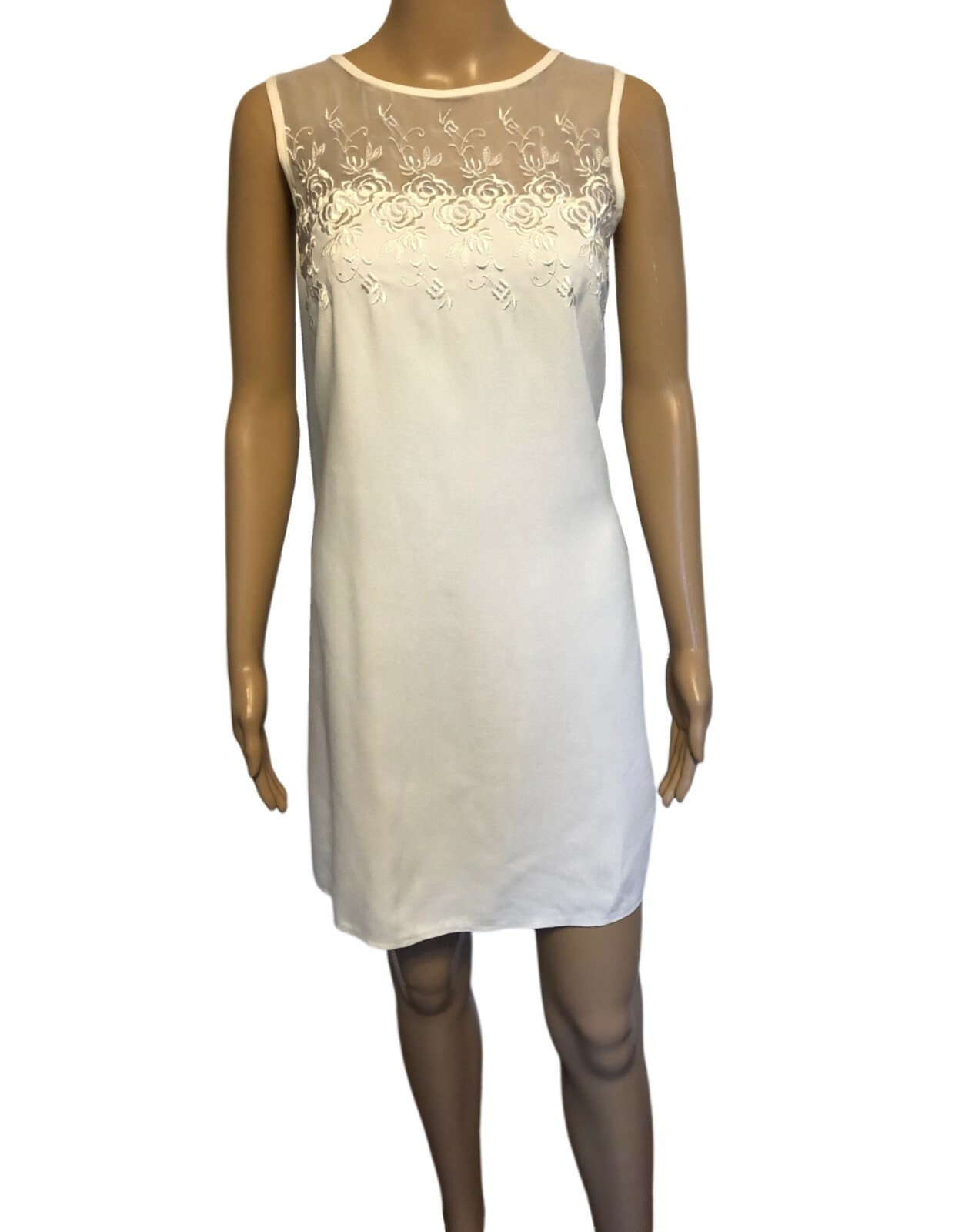 vtg 80s SCARLETT Ivory Rayon Sheath Mini Dress Sz 3/4 Sleeveless Made in USA