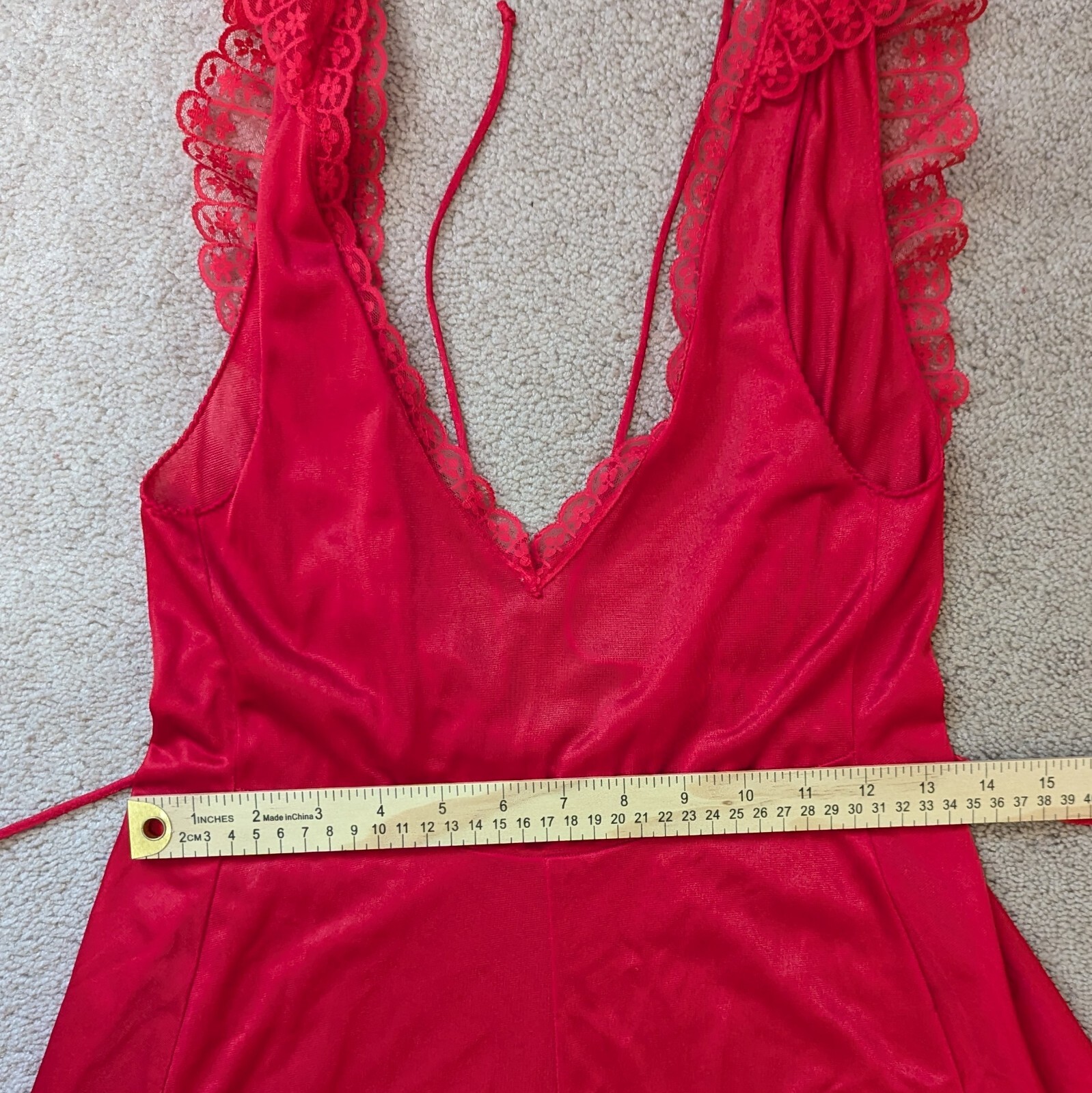 GORGEOUS Vintage Kayser Sexy Red Maxi Nightgown Lace Slip Dress Small Glamorous