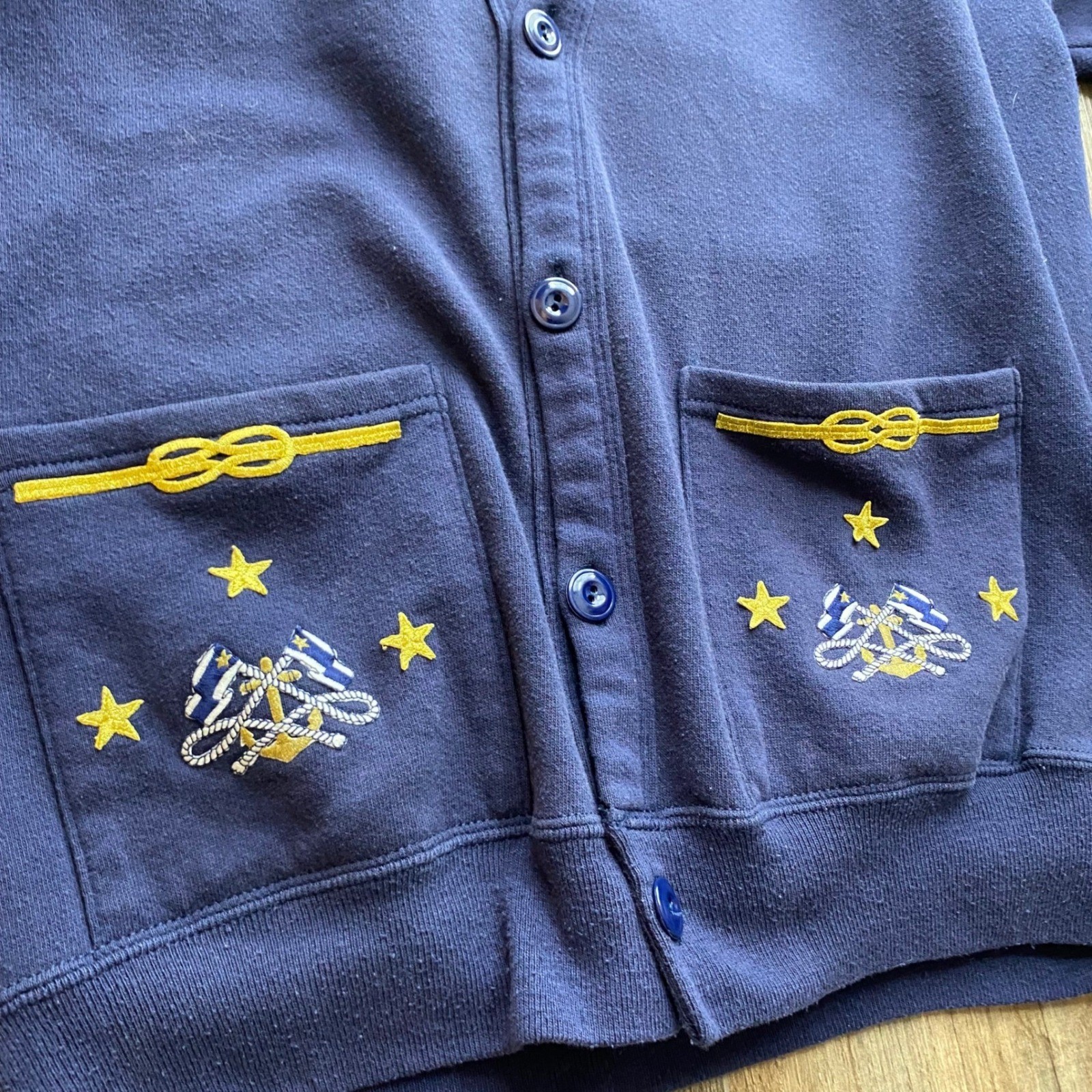 Vintage Jerzees Navy Blue Nautical Embroidered Cardigan Sweatshirt Made in USA