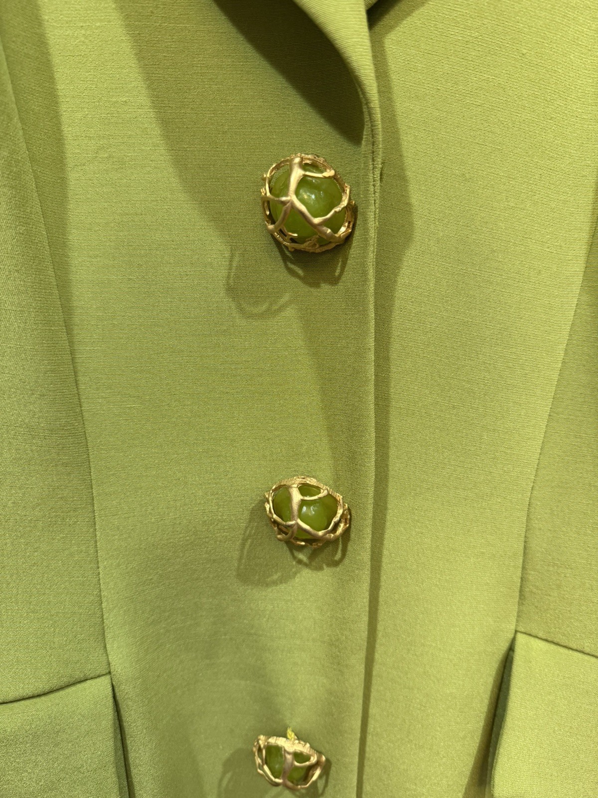 Vintage Kathryn Dianos Lined Single Breasted Jacket Size 6 Lime With Gold Button