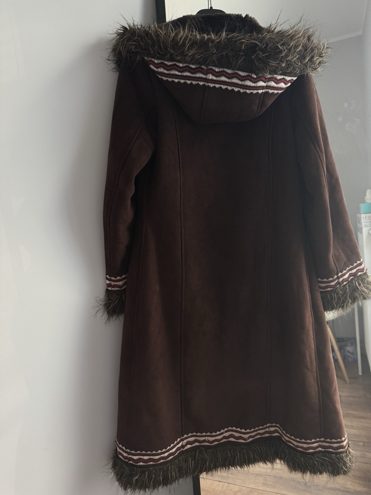 VINTAGE BOHO PENNY LANE AFGHAN STYLE FAUX FUR EMBROIDERED COAT FROM TOP SHOP 8 S