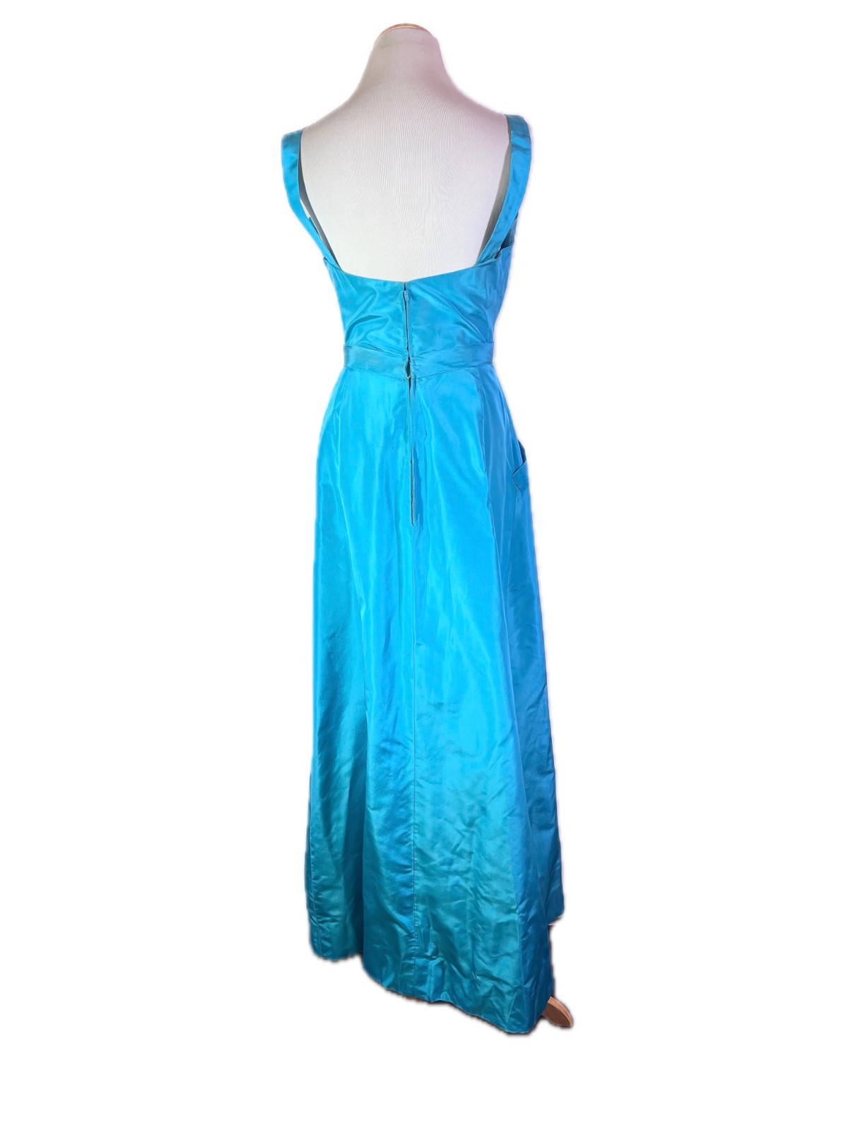 Vintage 50s Henri Bendel Young Timers Sleeveless Blue-Green Gown Pockets *Flaws