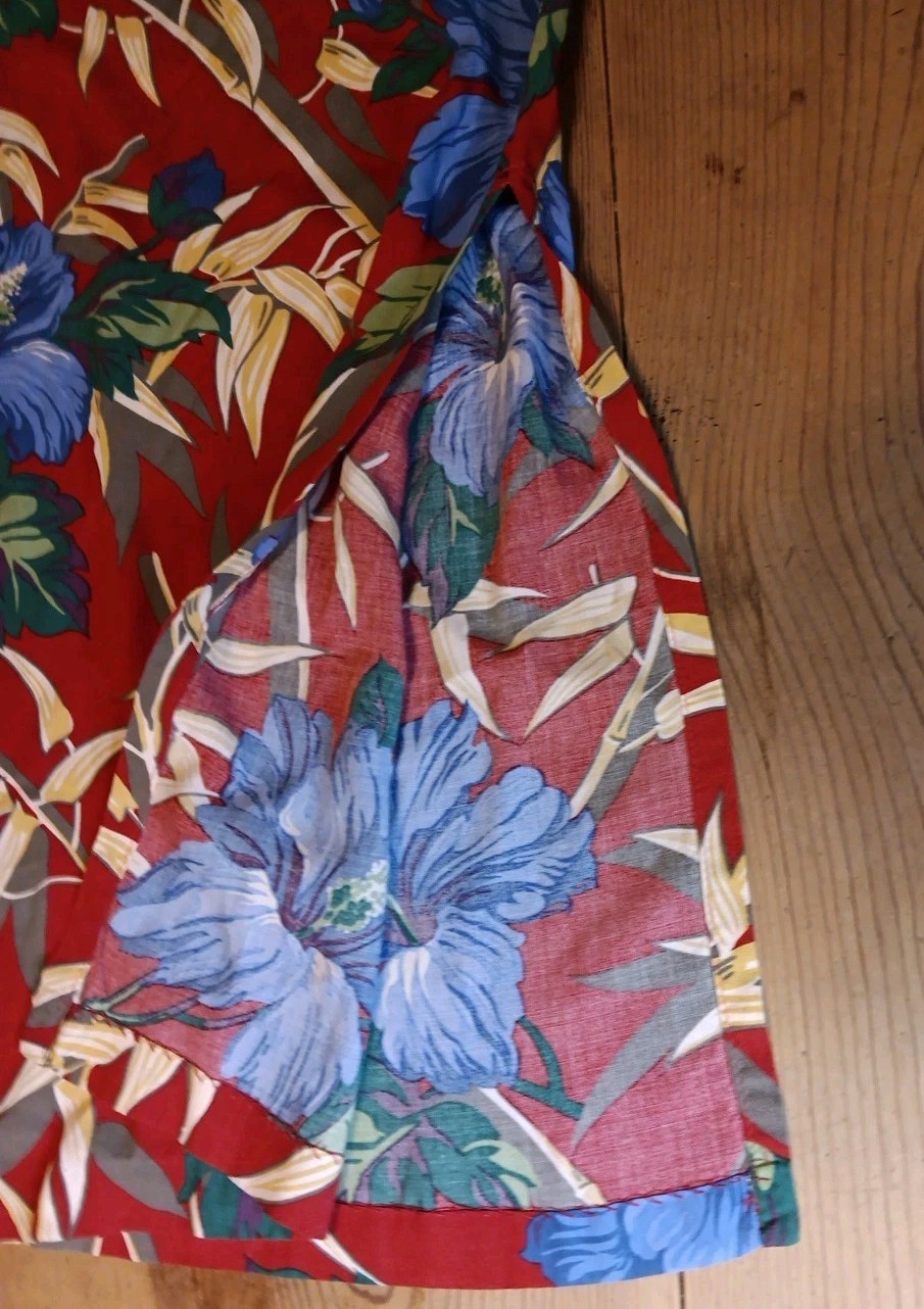 Vtg Reyn Spooner Womens XS Midi Dress Hawaiian Aloha Red 100% Spun Rayon Casual