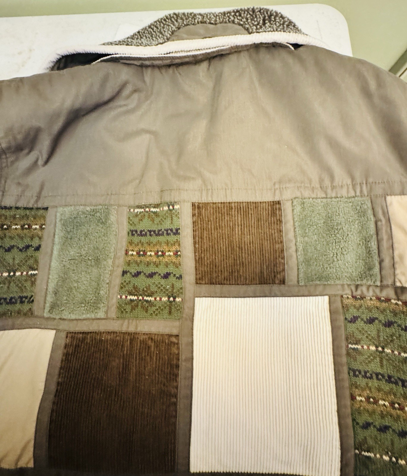 Vintage IZZI Patchwork Corduroy Sweater Olive Green Jacket Large Full Zip Snaps