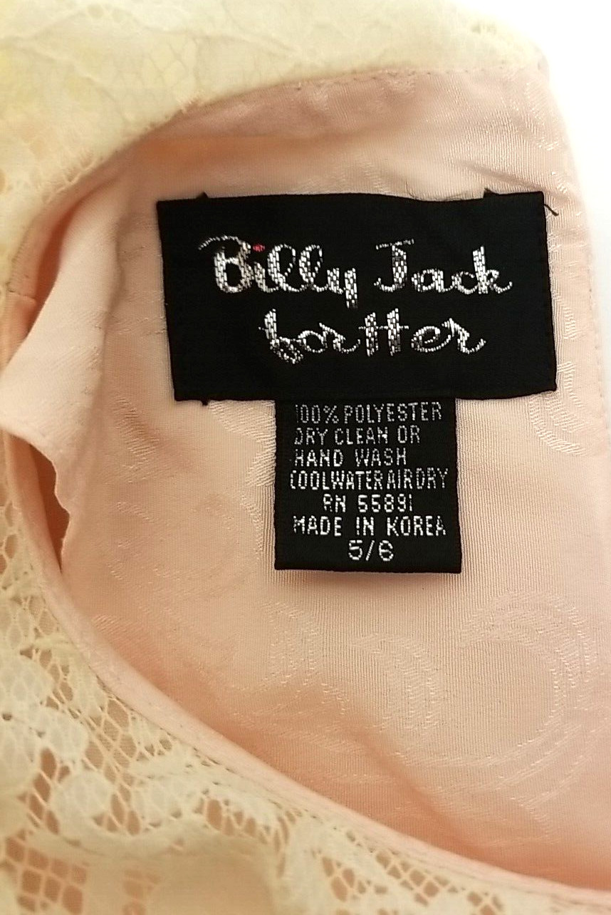 Vintage 1980s Billy Jack For Her Peach Dress Bib Collar Size 5-6 T37